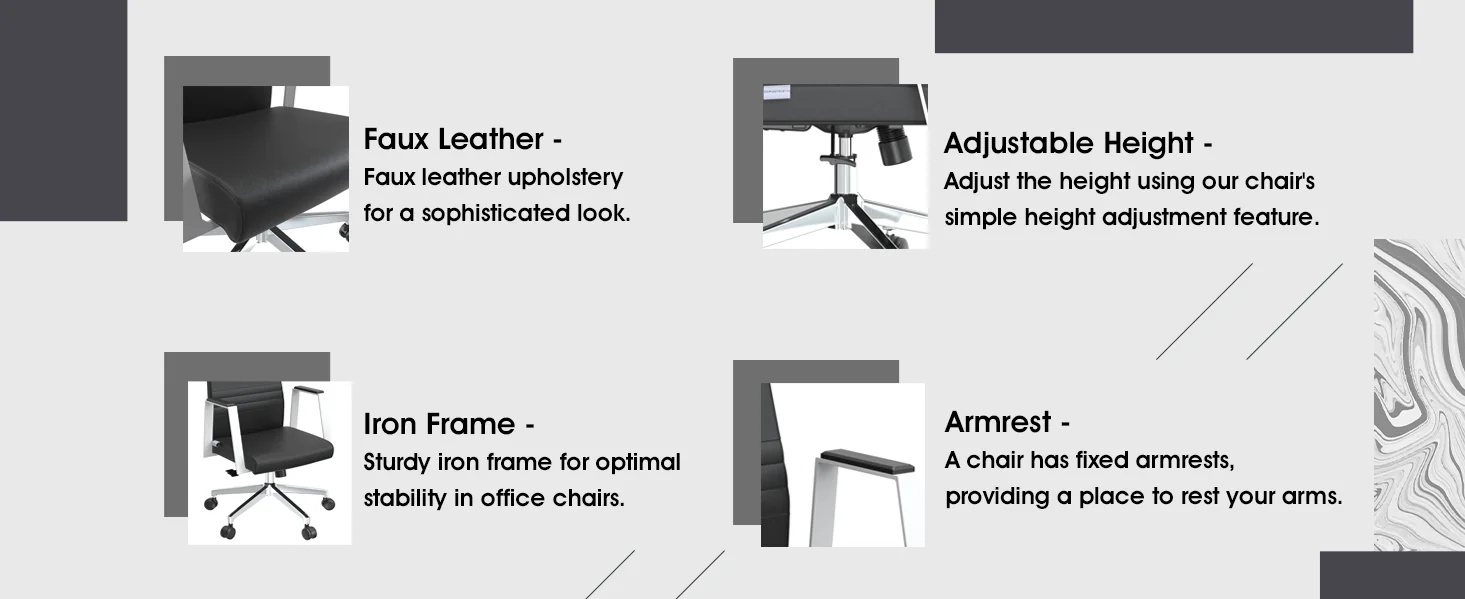 Aleen High-Back Office Chair in Upholstered Leather and Iron Frame with Swivel and Tilt in Black