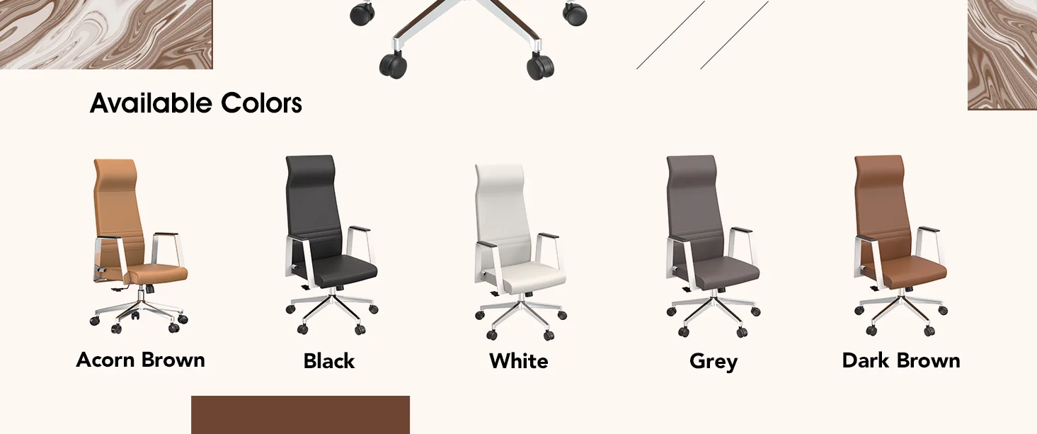 Aleen High-Back Office Chair in Upholstered Leather and Iron Frame with Swivel and Tilt in Dark Brown