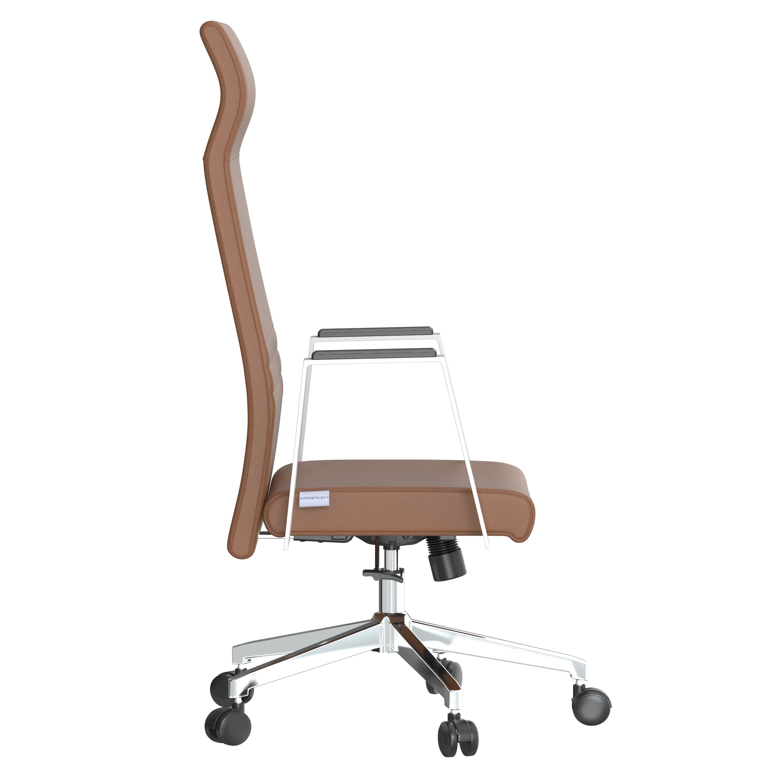 Aleen High-Back Office Chair in Upholstered Leather and Iron Frame with Swivel and Tilt in Dark Brown