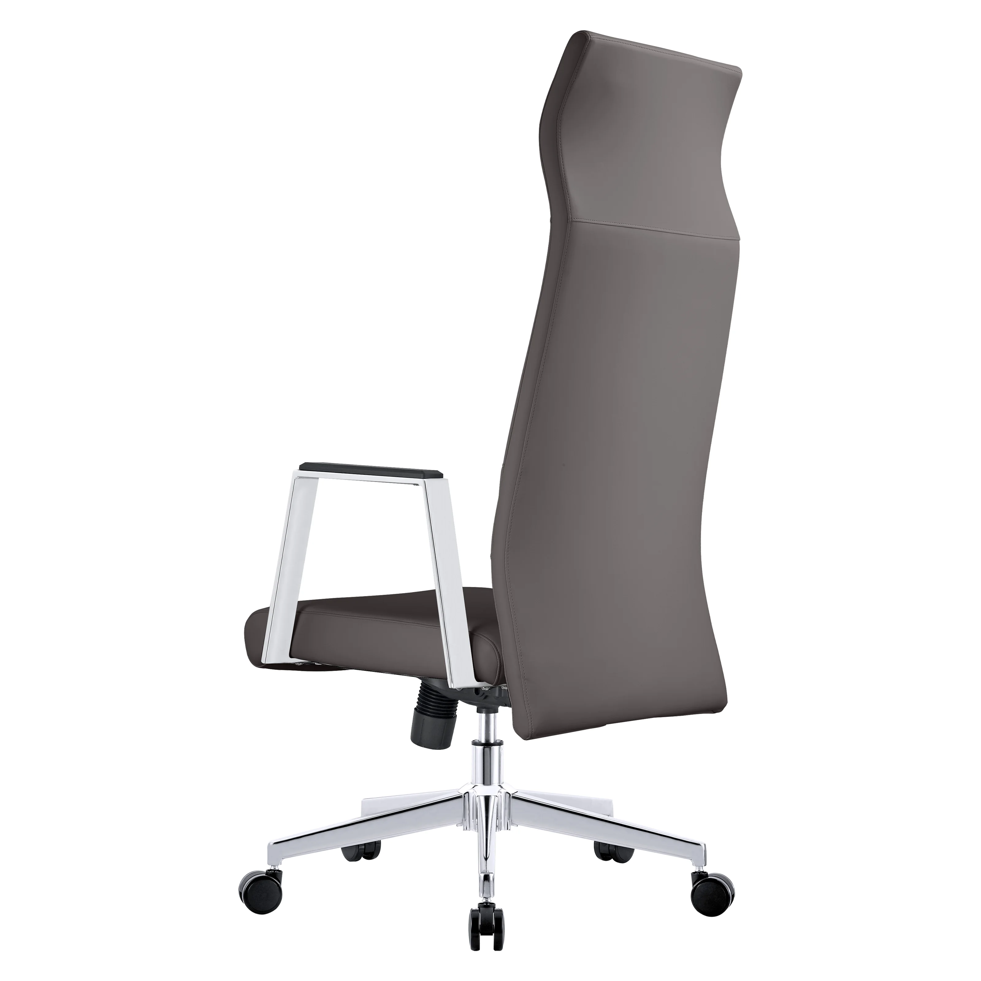 Aleen High-Back Office Chair in Upholstered Leather and Iron Frame with Swivel and Tilt in Grey