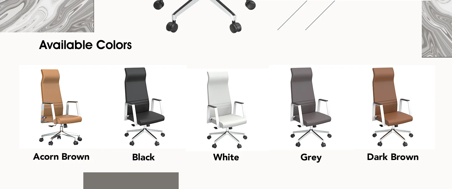 Aleen High-Back Office Chair in Upholstered Leather and Iron Frame with Swivel and Tilt in Grey