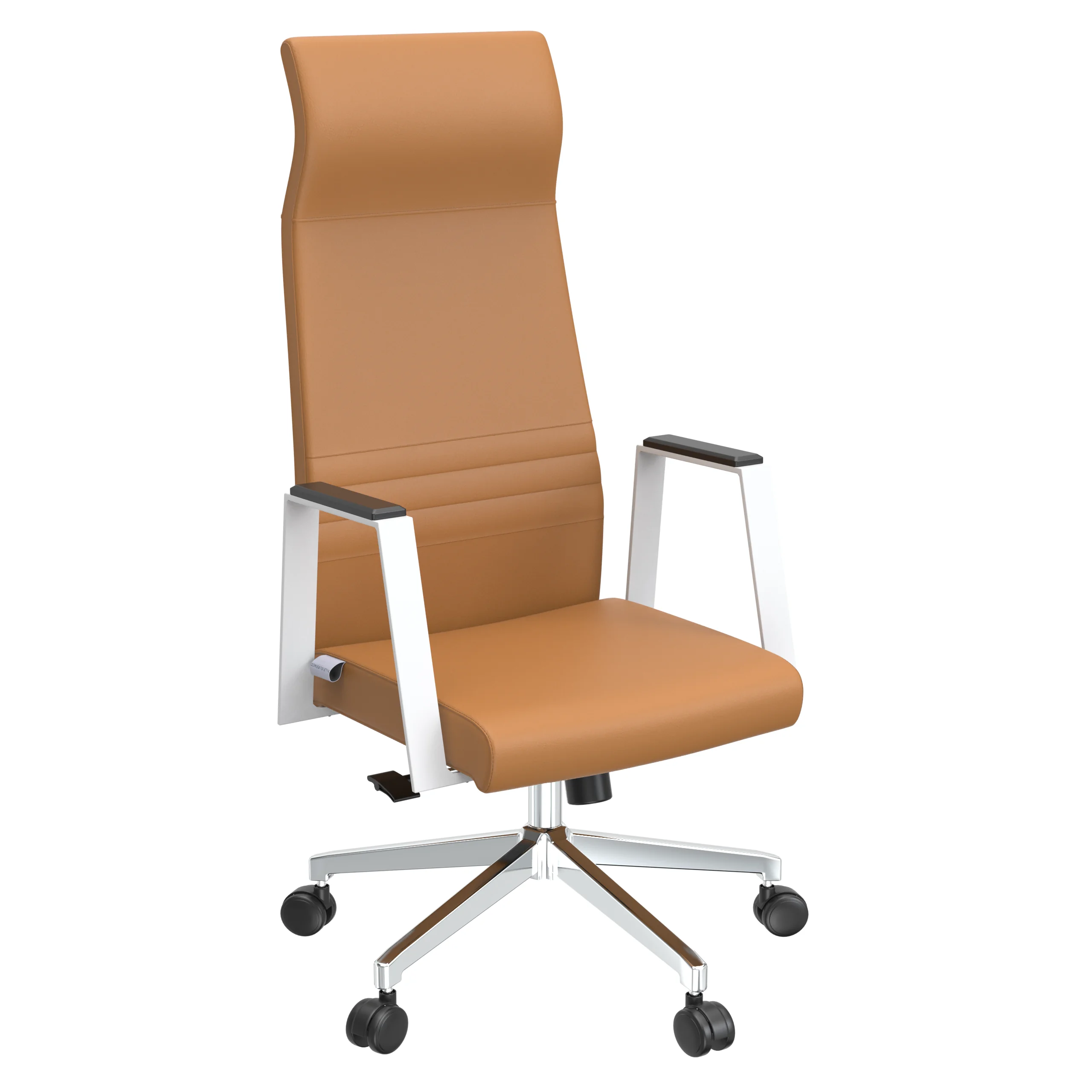 Aleen High-Back Office Chair in Upholstered Leather and Iron Frame with Swivel and Tilt in Acorn Brown