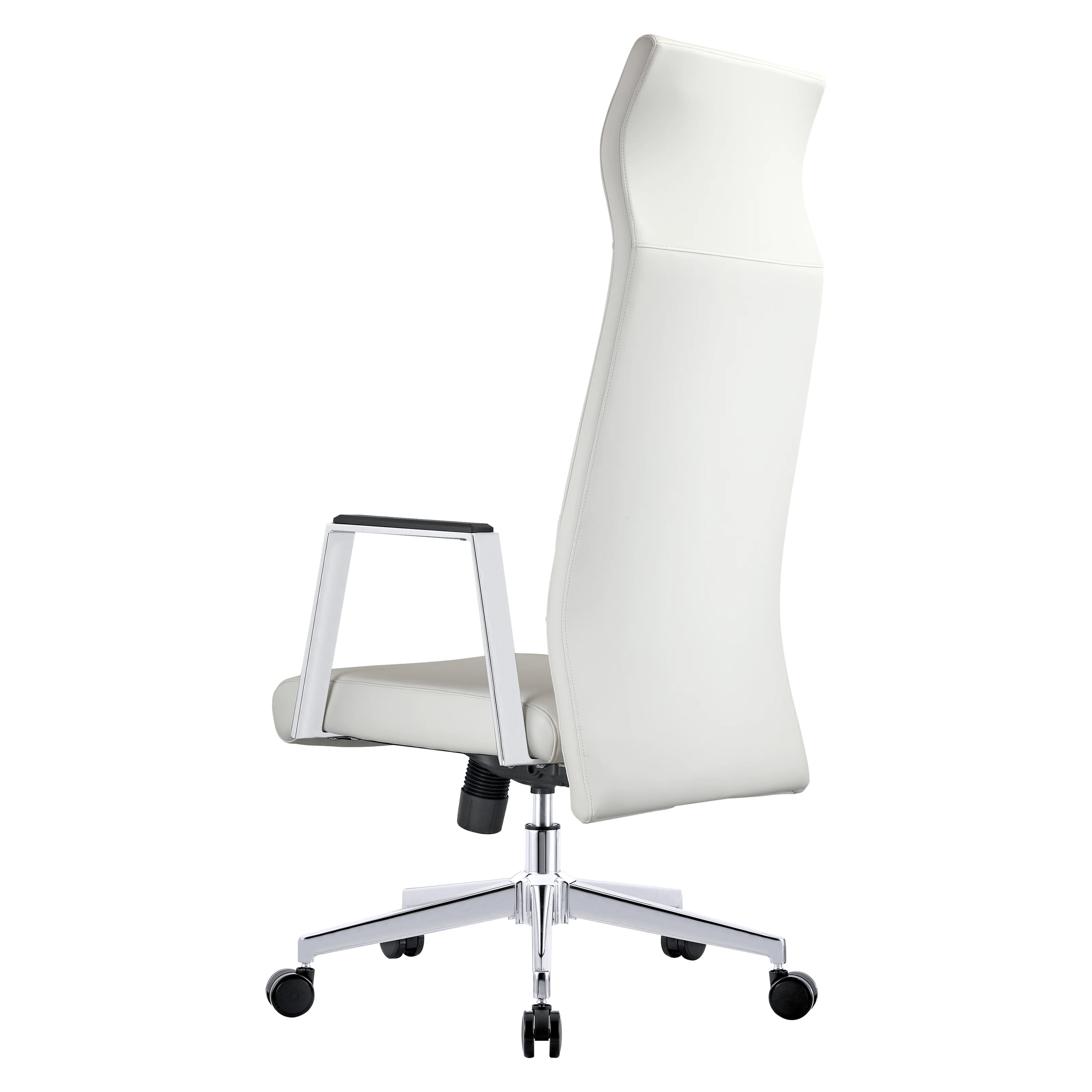 Aleen High-Back Office Chair in Upholstered Leather and Iron Frame with Swivel and Tilt in White