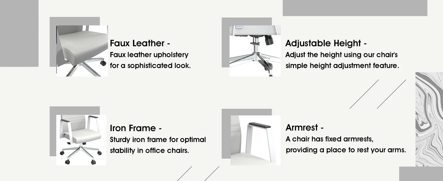 Aleen High-Back Office Chair in Upholstered Leather and Iron Frame with Swivel and Tilt in White