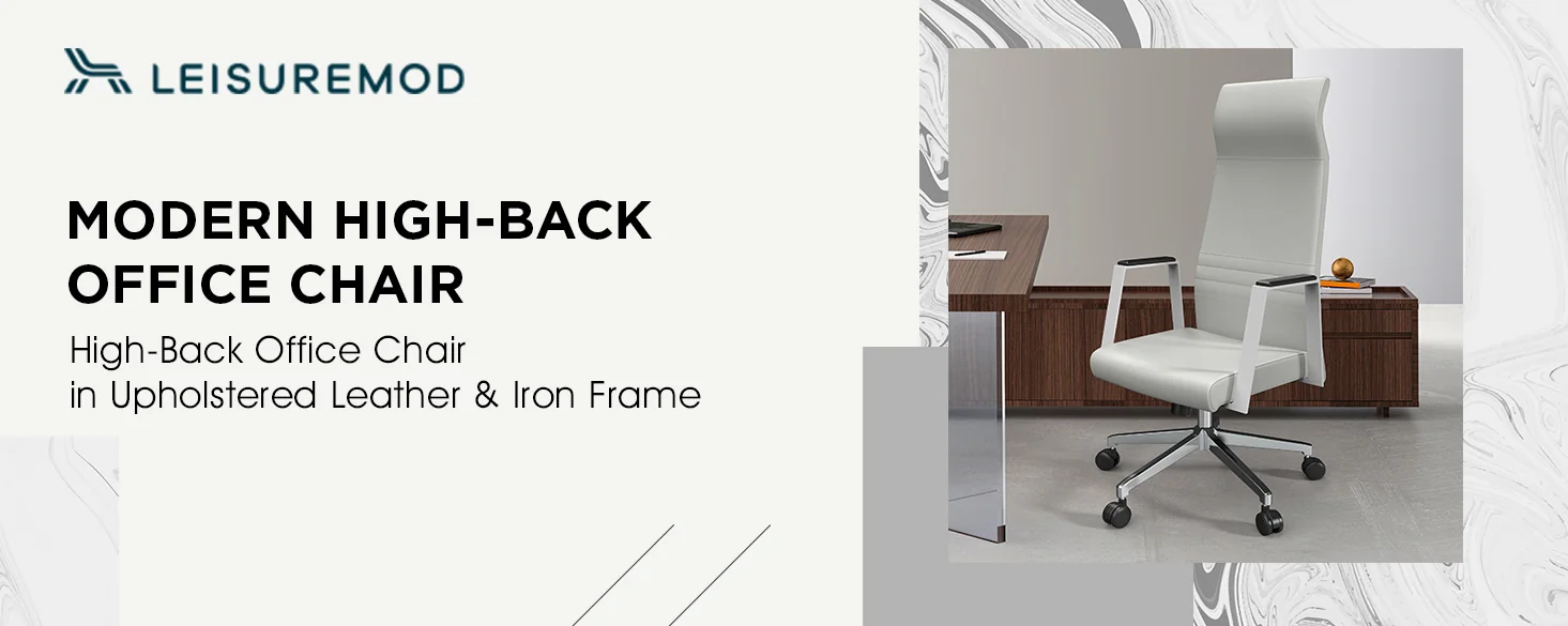 Aleen High-Back Office Chair in Upholstered Leather and Iron Frame with Swivel and Tilt in White