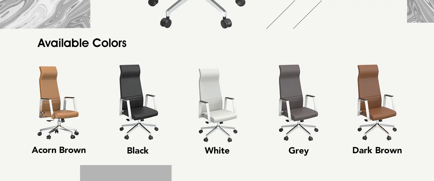 Aleen High-Back Office Chair in Upholstered Leather and Iron Frame with Swivel and Tilt in White