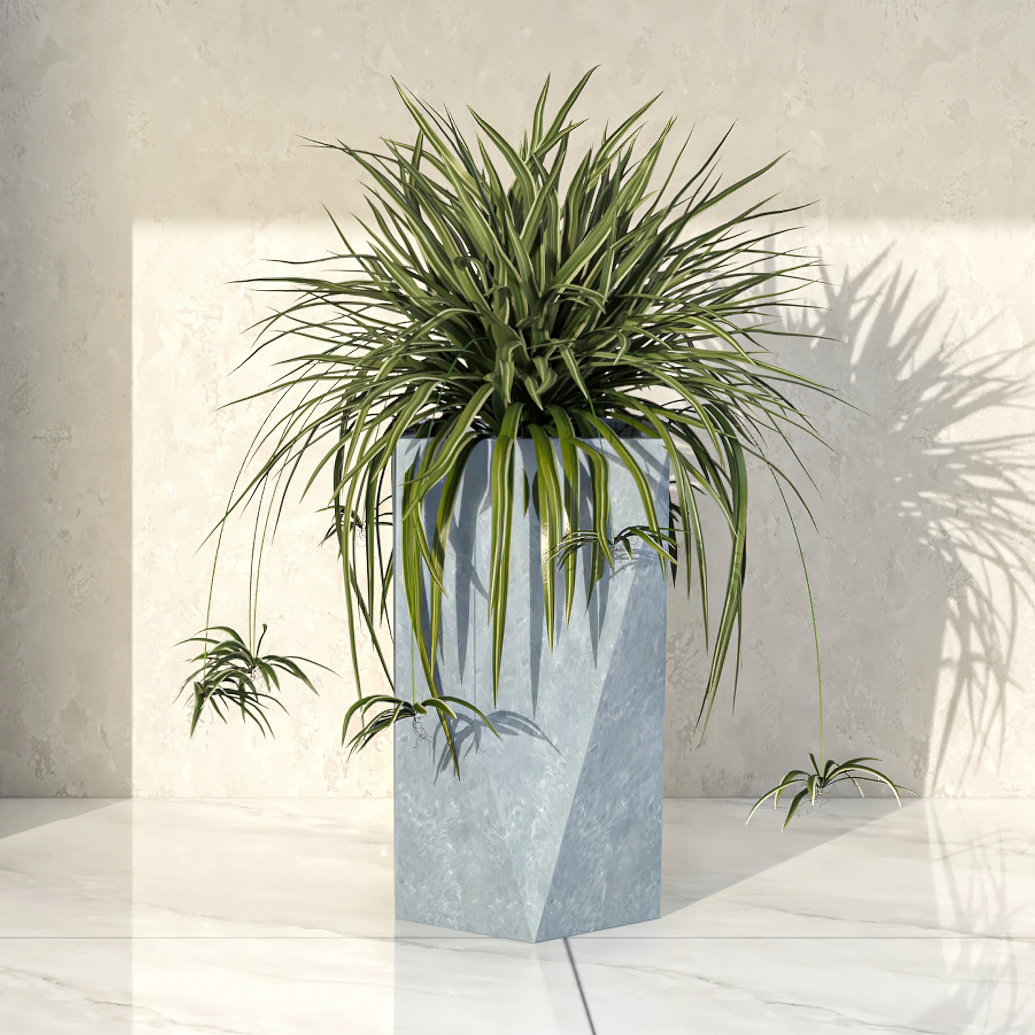 Aloe Series PolyStone Planter in Grey, 13 x 13, 24 High