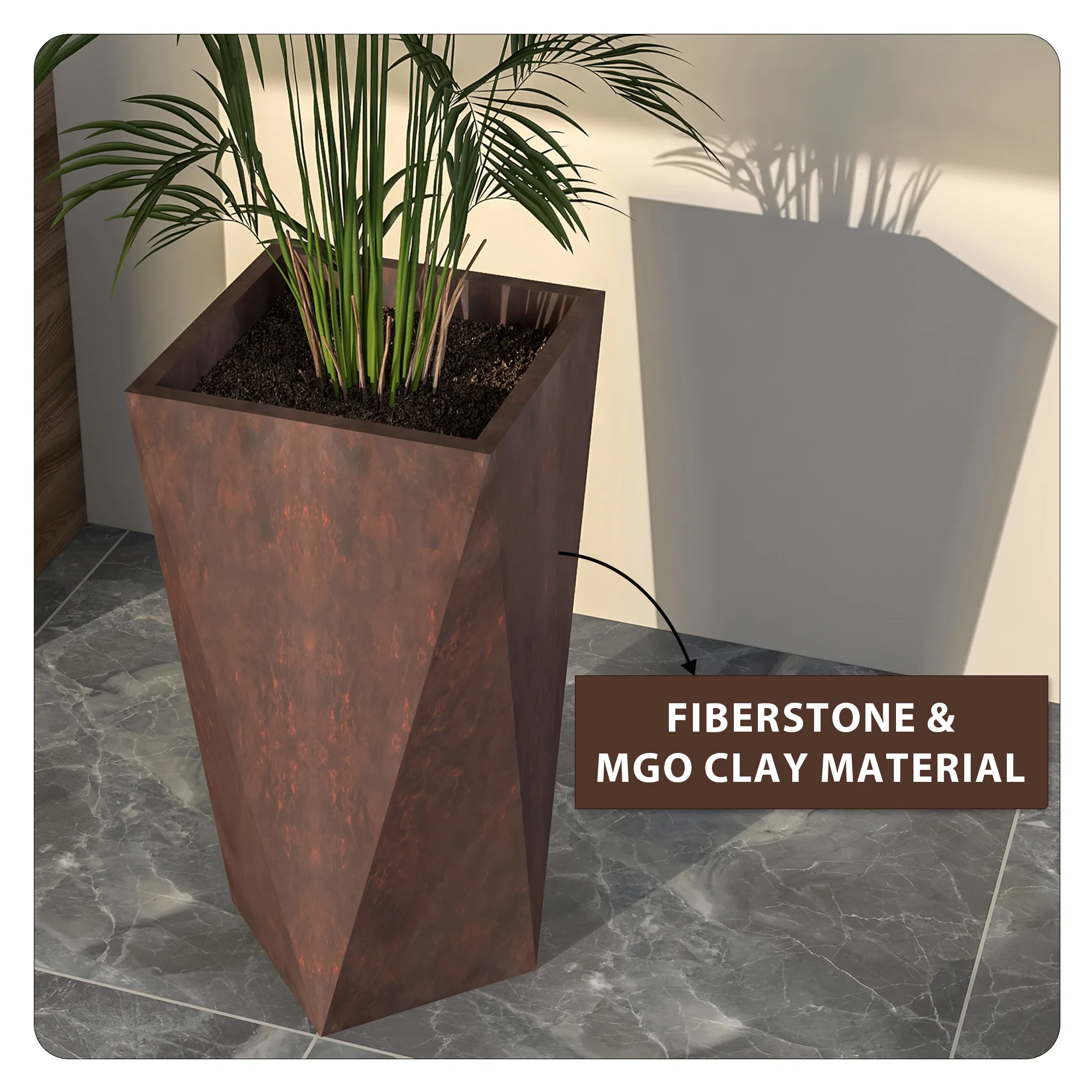 Aloe Series PolyStone Planter in Brown, 17 x 17, 34.6 High