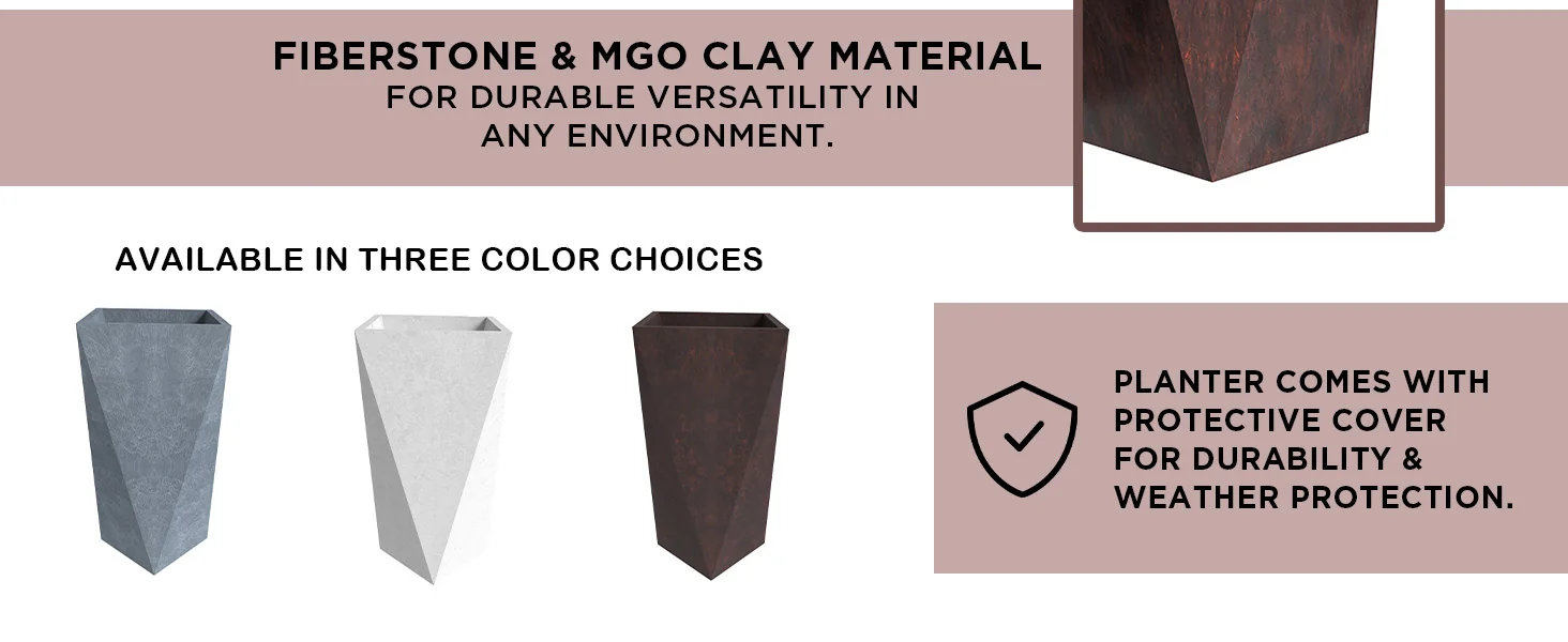 Aloe Series PolyStone Planter in Brown, 17 x 17, 34.6 High