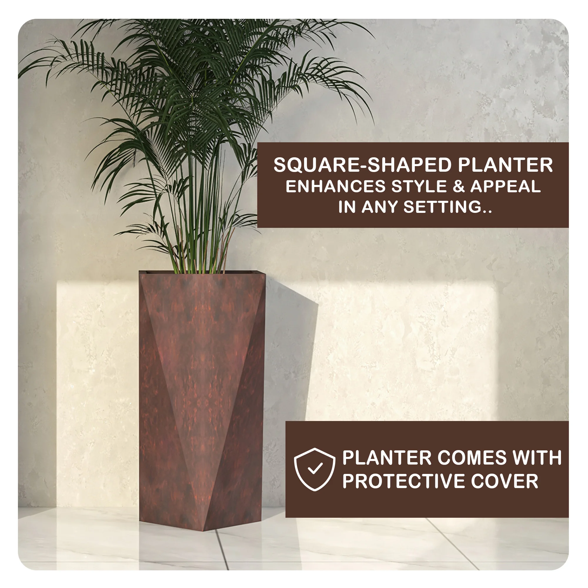 Aloe Series PolyStone Planter in Brown, 17 x 17, 34.6 High