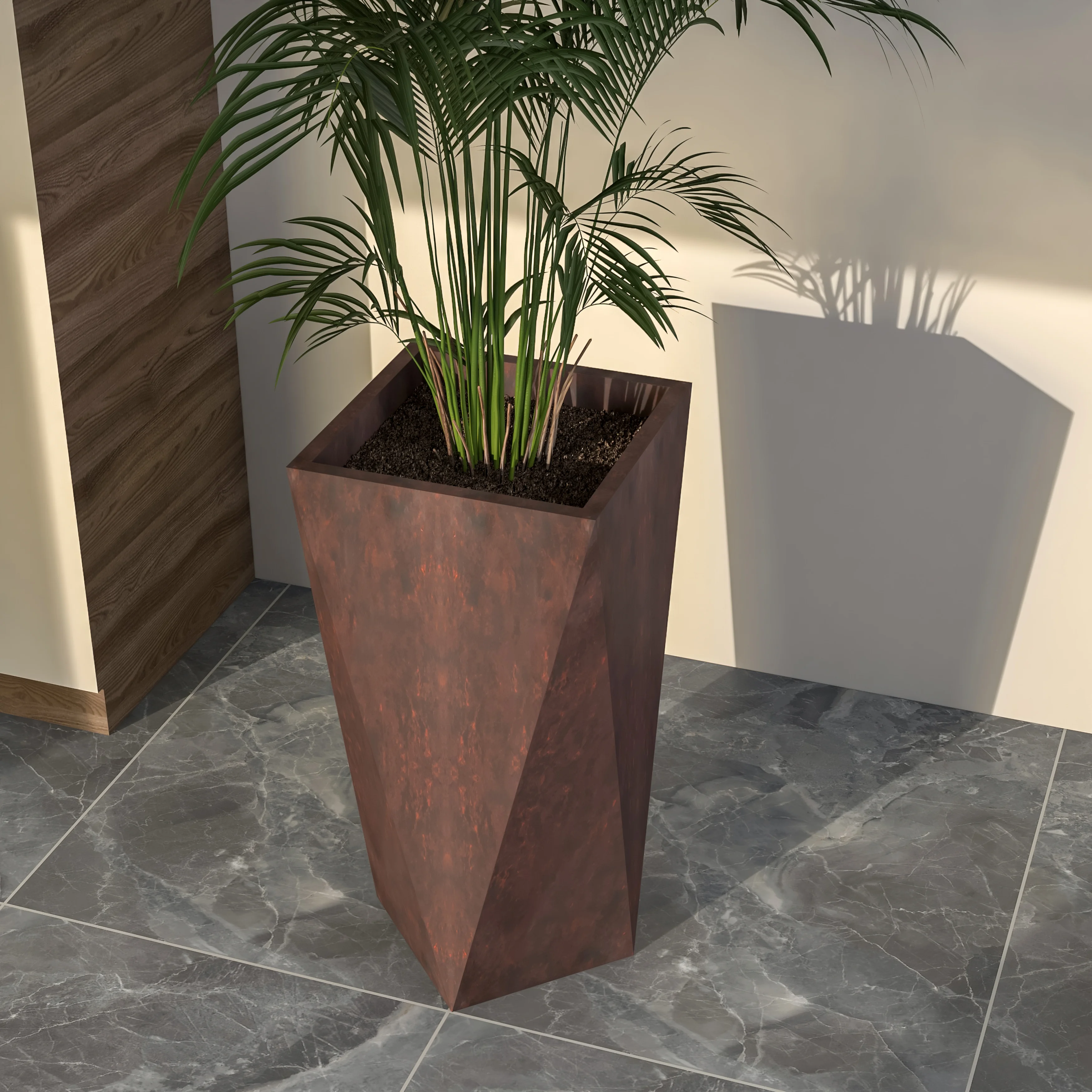 Aloe Series PolyStone Planter in Brown, 17 x 17, 34.6 High