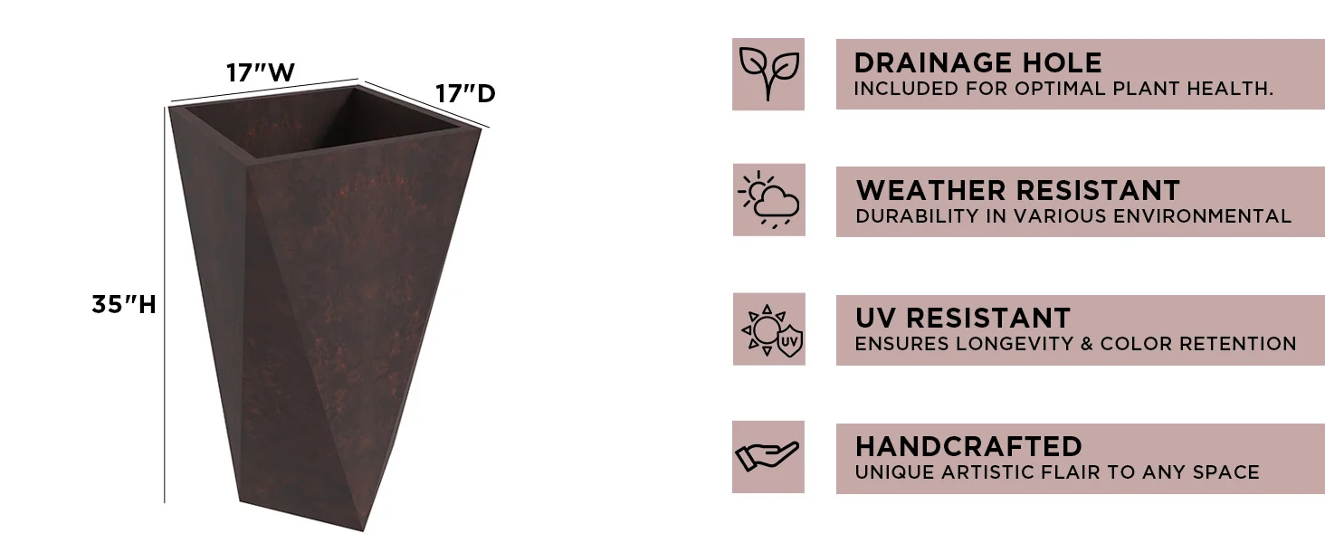 Aloe Series PolyStone Planter in Brown, 17 x 17, 34.6 High