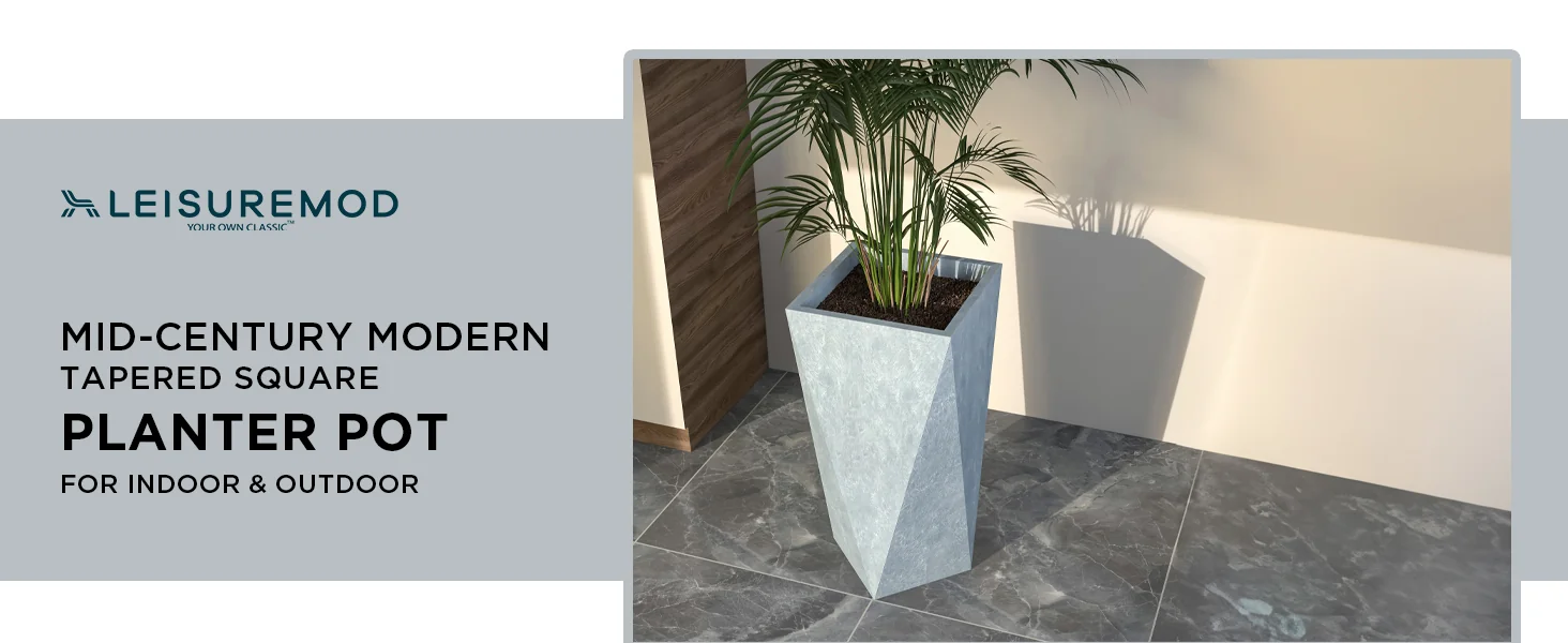 Aloe Series PolyStone Planter in Grey, 17 x 17, 34.6 High