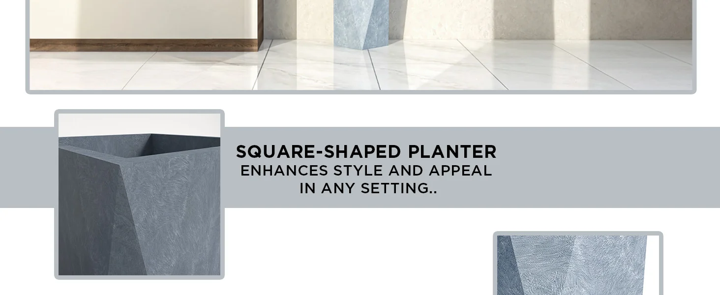 Aloe Series PolyStone Planter in Grey, 17 x 17, 34.6 High