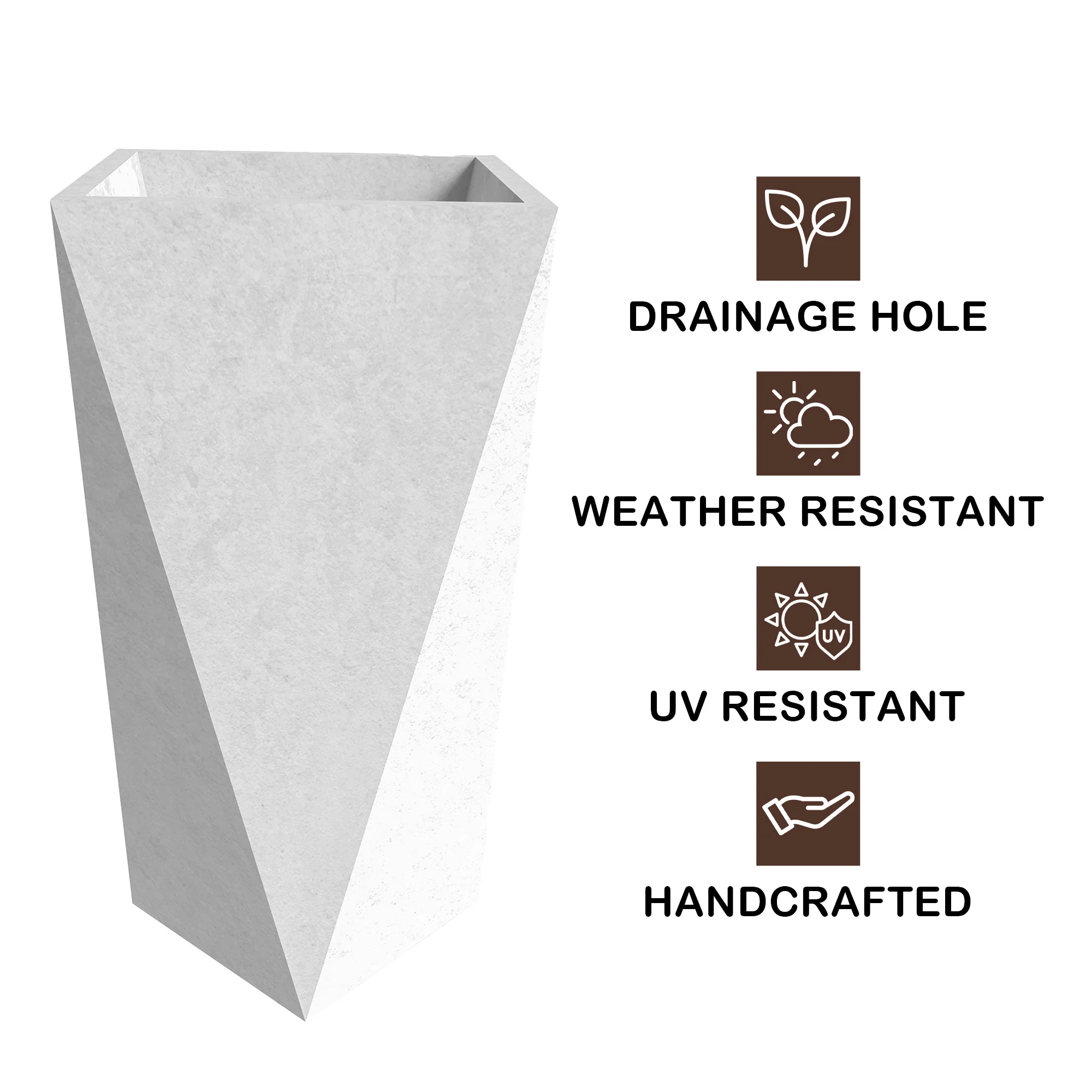 Aloe Series PolyStone Planter in White, 17 x 17, 34.6 High