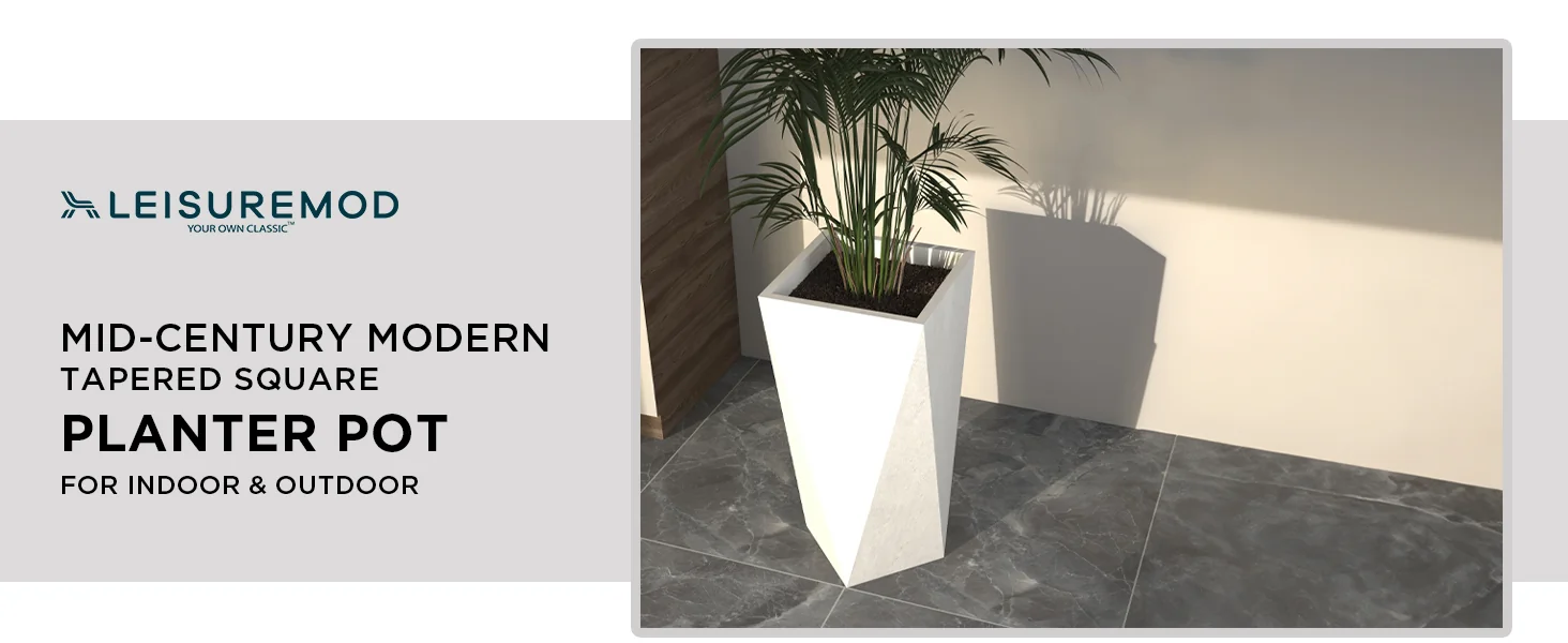 Aloe Series PolyStone Planter in White, 17 x 17, 34.6 High