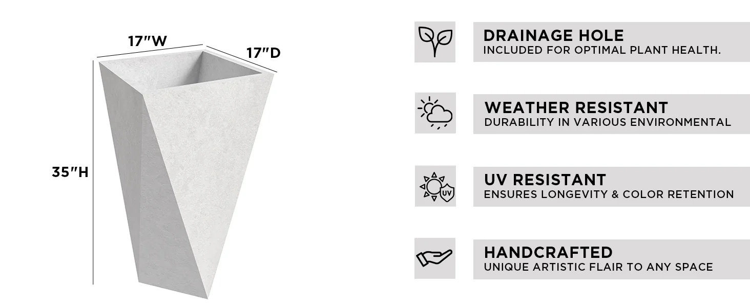 Aloe Series PolyStone Planter in White, 17 x 17, 34.6 High