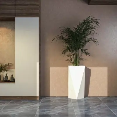 Aloe Series PolyStone Planter in White, 17 x 17, 34.6 High