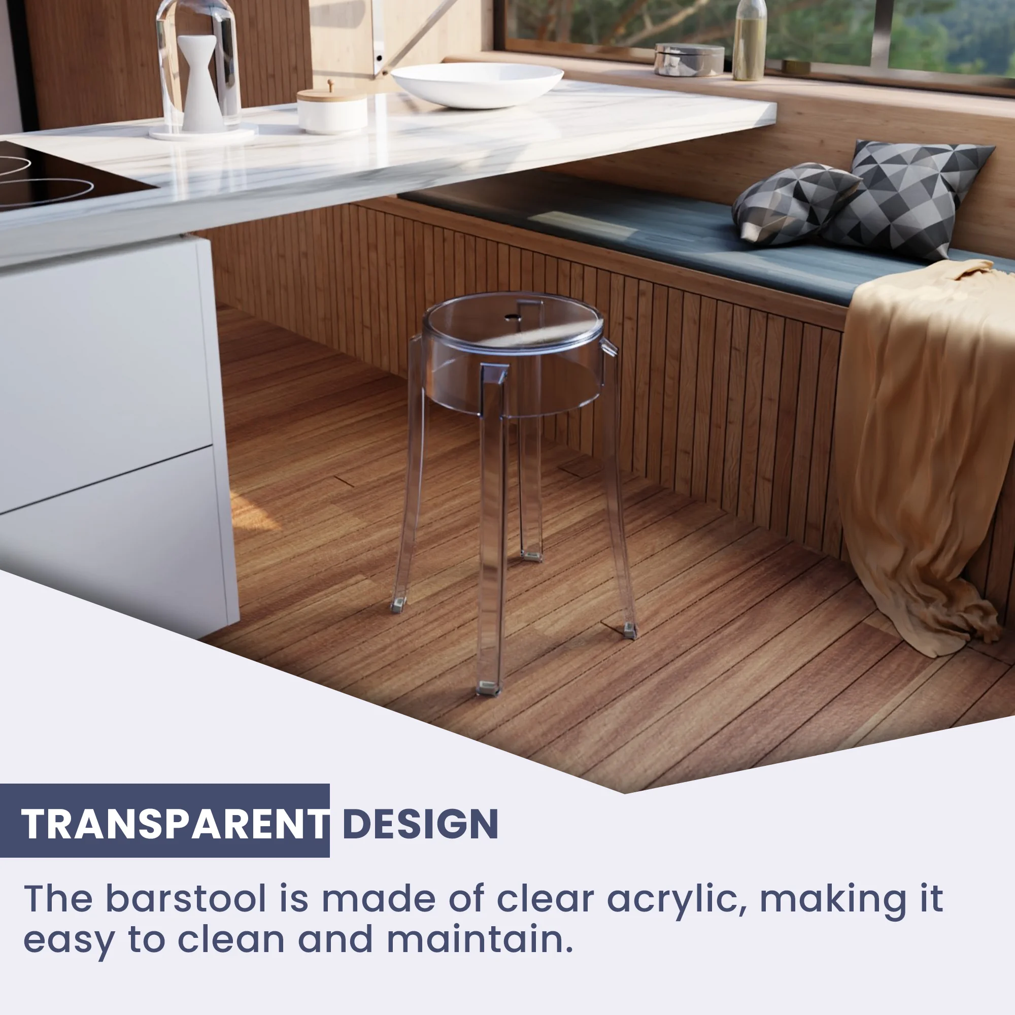 Averill Modern Plastic Dining Stool with Sturdy Seat and Legs for Kitchen and Dining Room