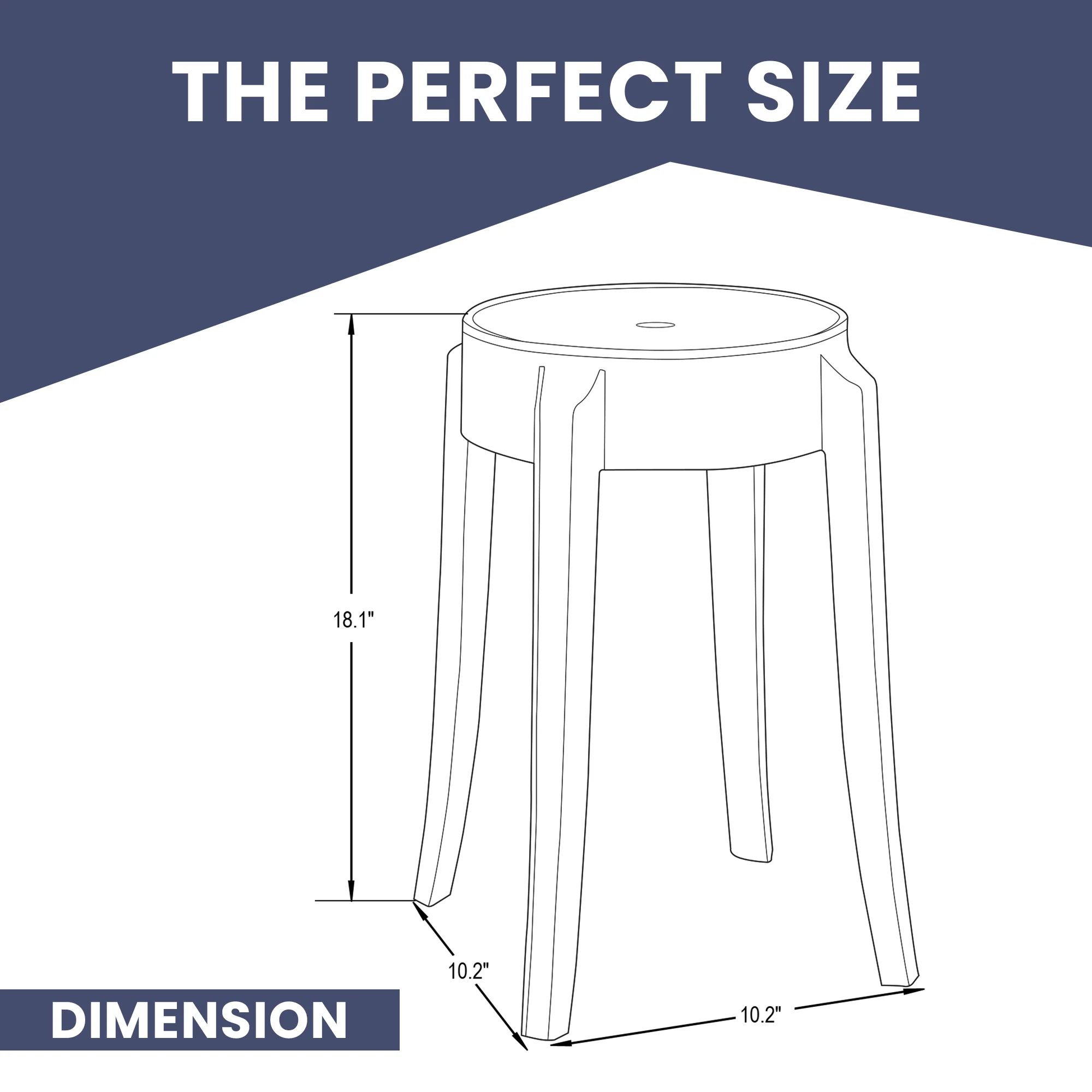 Averill Modern Plastic Dining Stool with Sturdy Seat and Legs for Kitchen and Dining Room