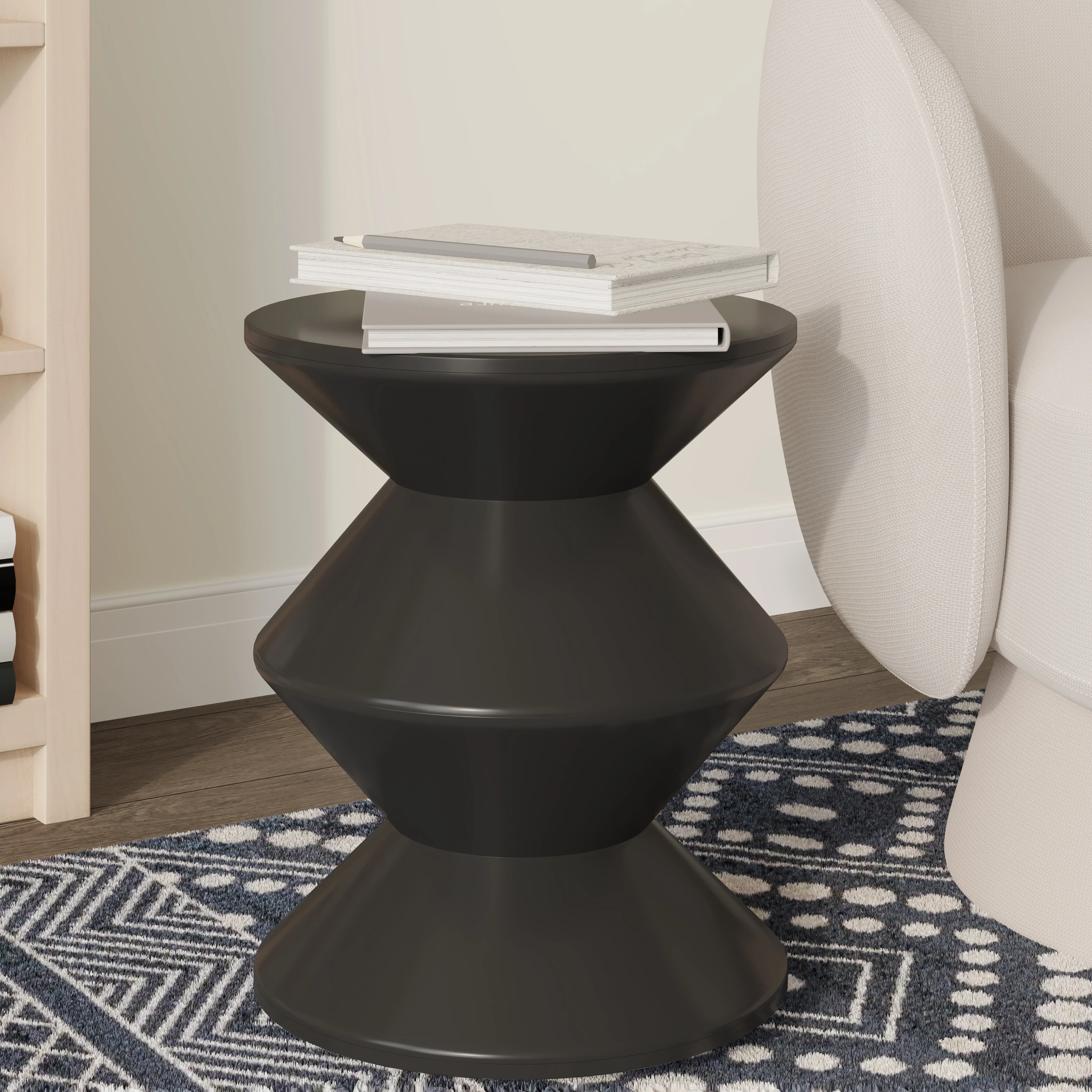 Aura Modern Plastic Side End Table, Indoor/Outdoor Use, Black