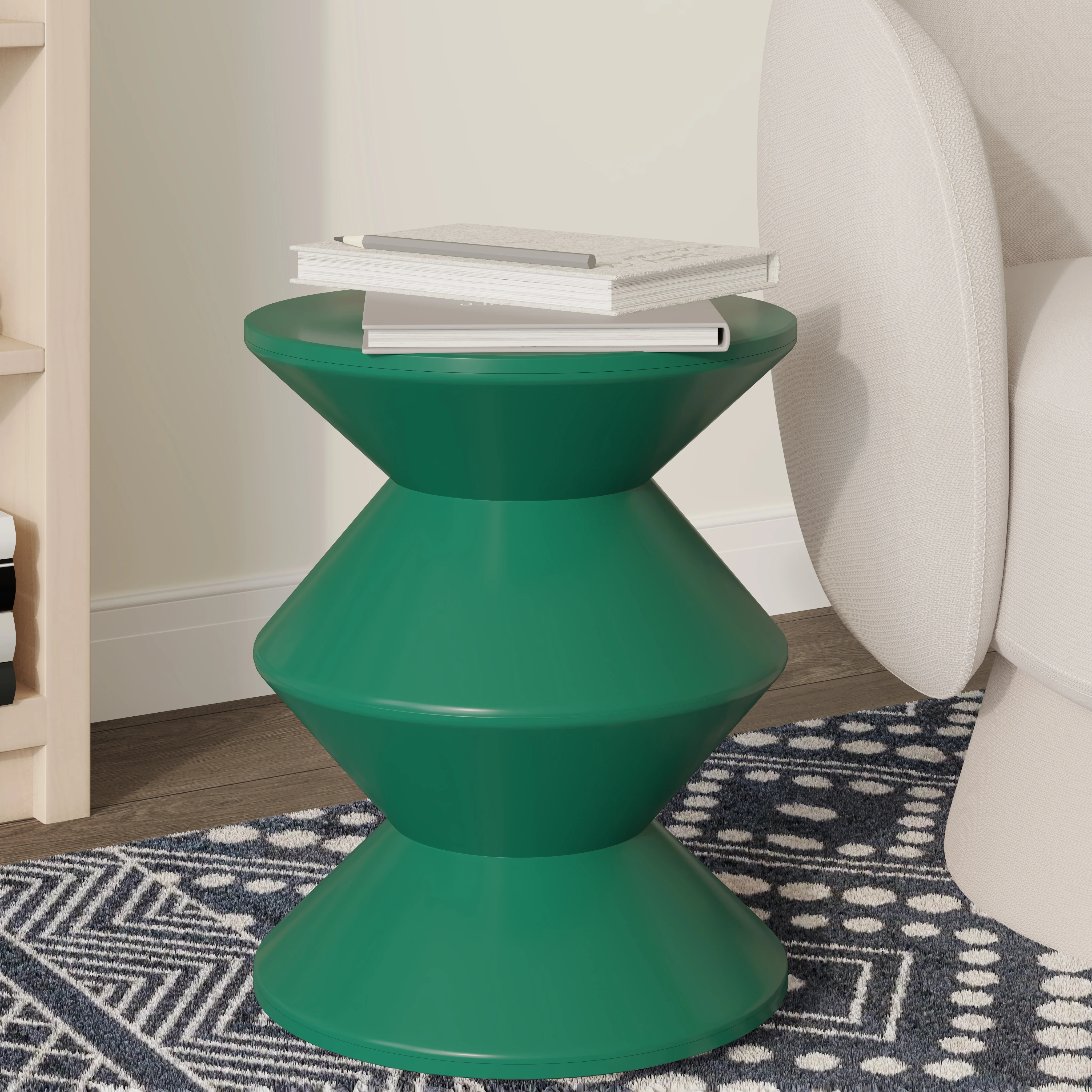 Aura Modern Plastic Side End Table, Indoor/Outdoor Use, Green