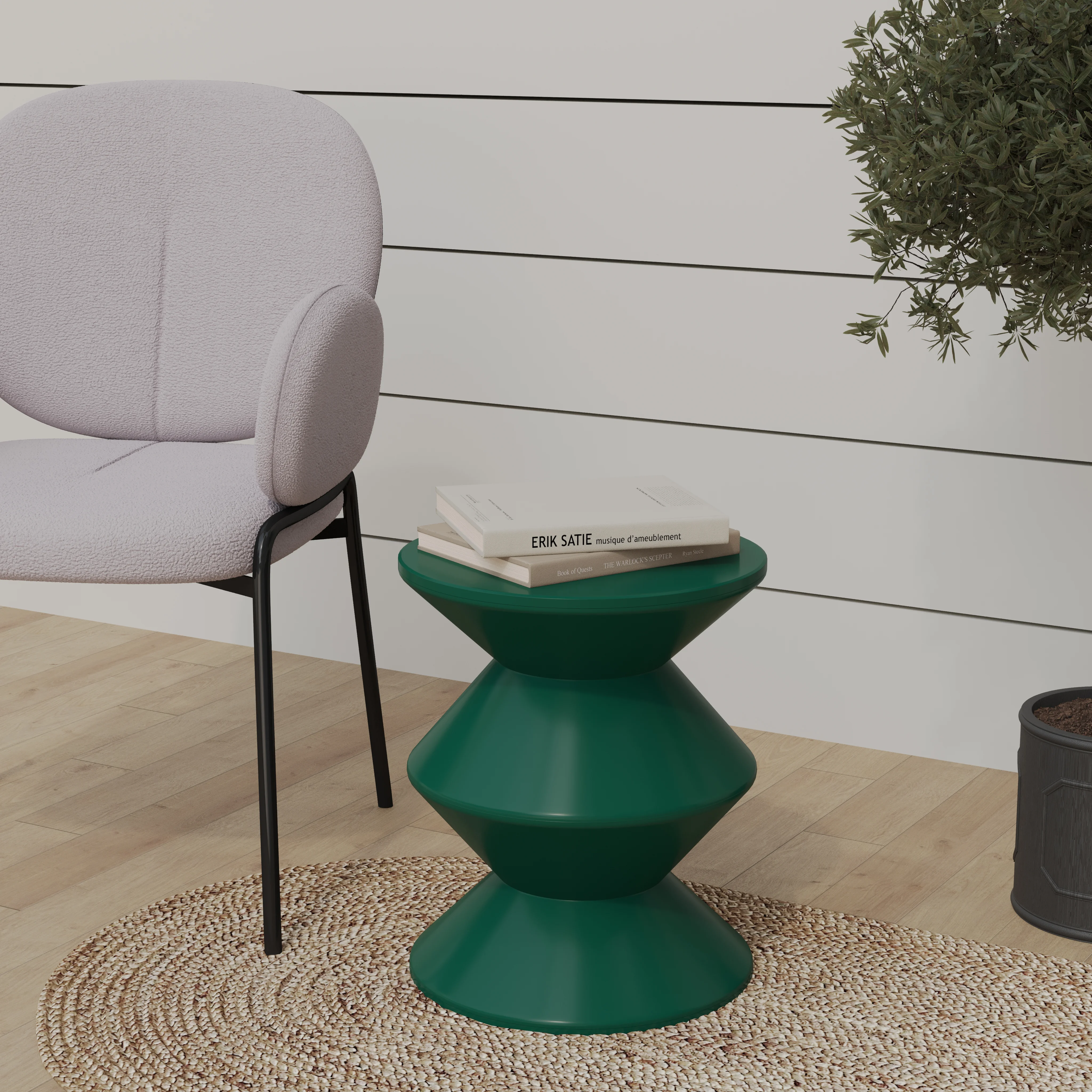 Aura Modern Plastic Side End Table, Indoor/Outdoor Use, Green