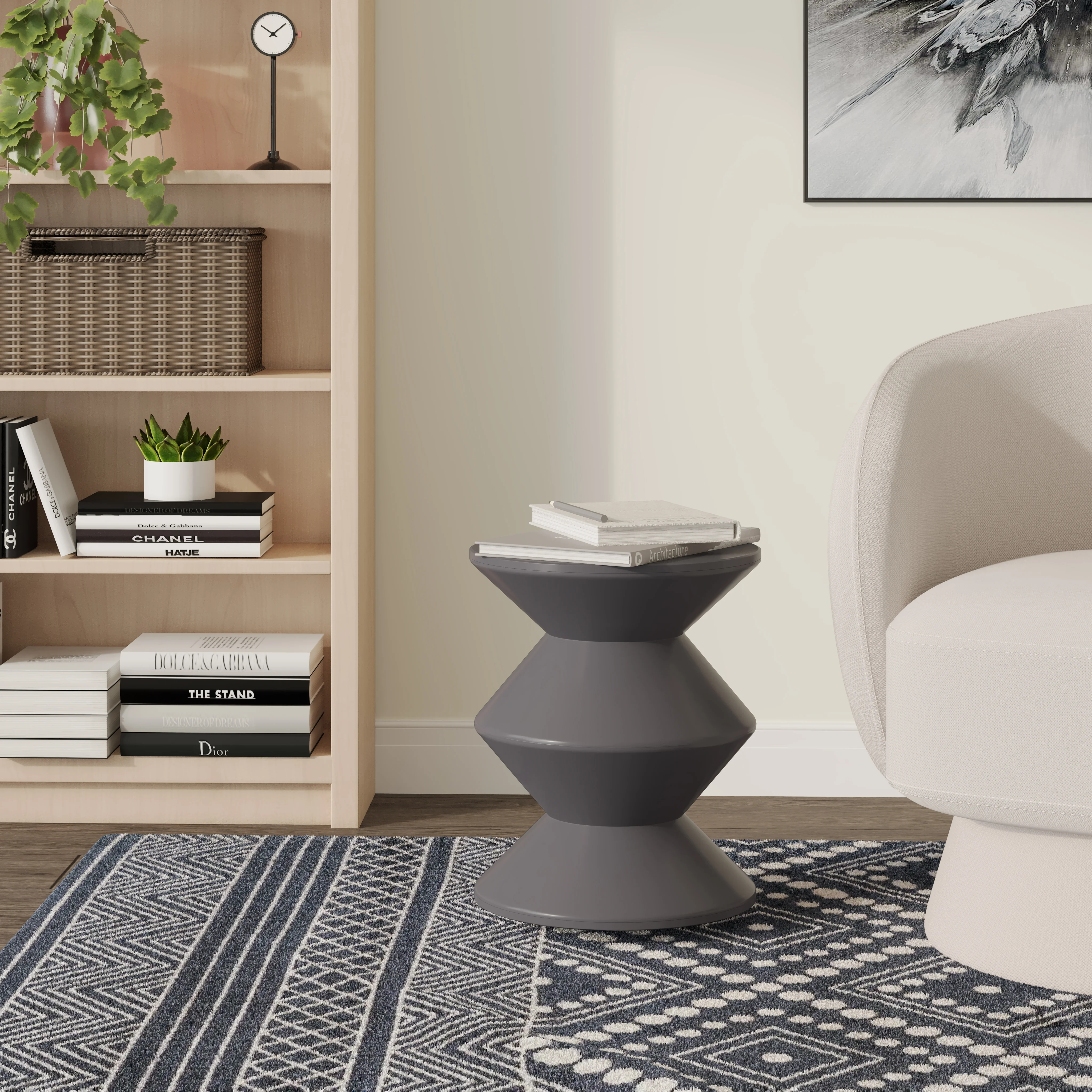 Aura Modern Plastic Side End Table, Indoor/Outdoor Use, Grey