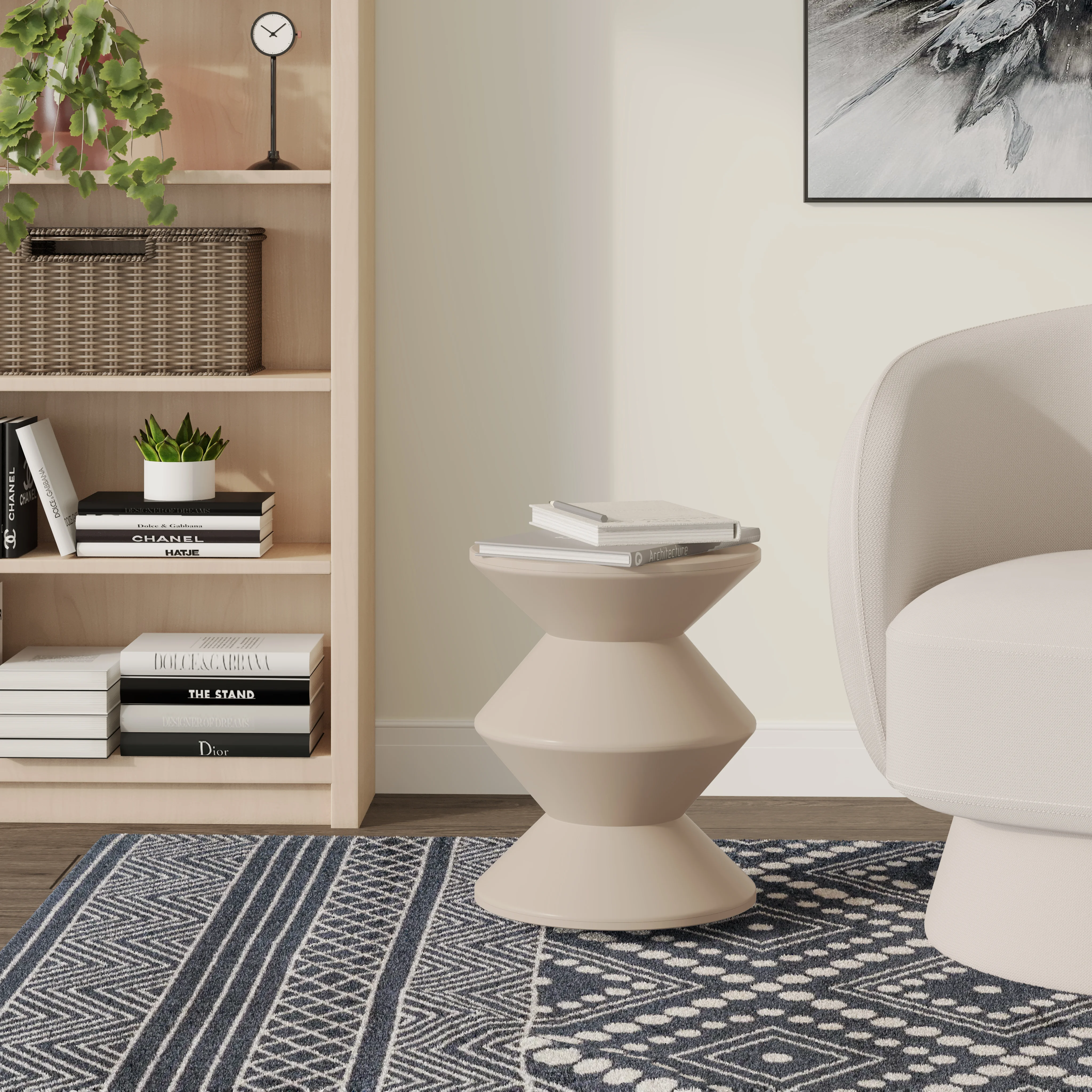 Aura Modern Plastic Side End Table, Indoor/Outdoor Use, Ivory