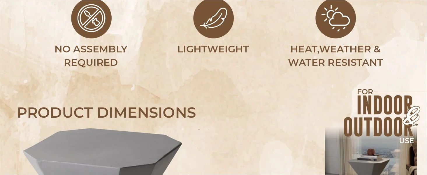 Azure Collection Fiberglass Outdoor Side Table in Grey