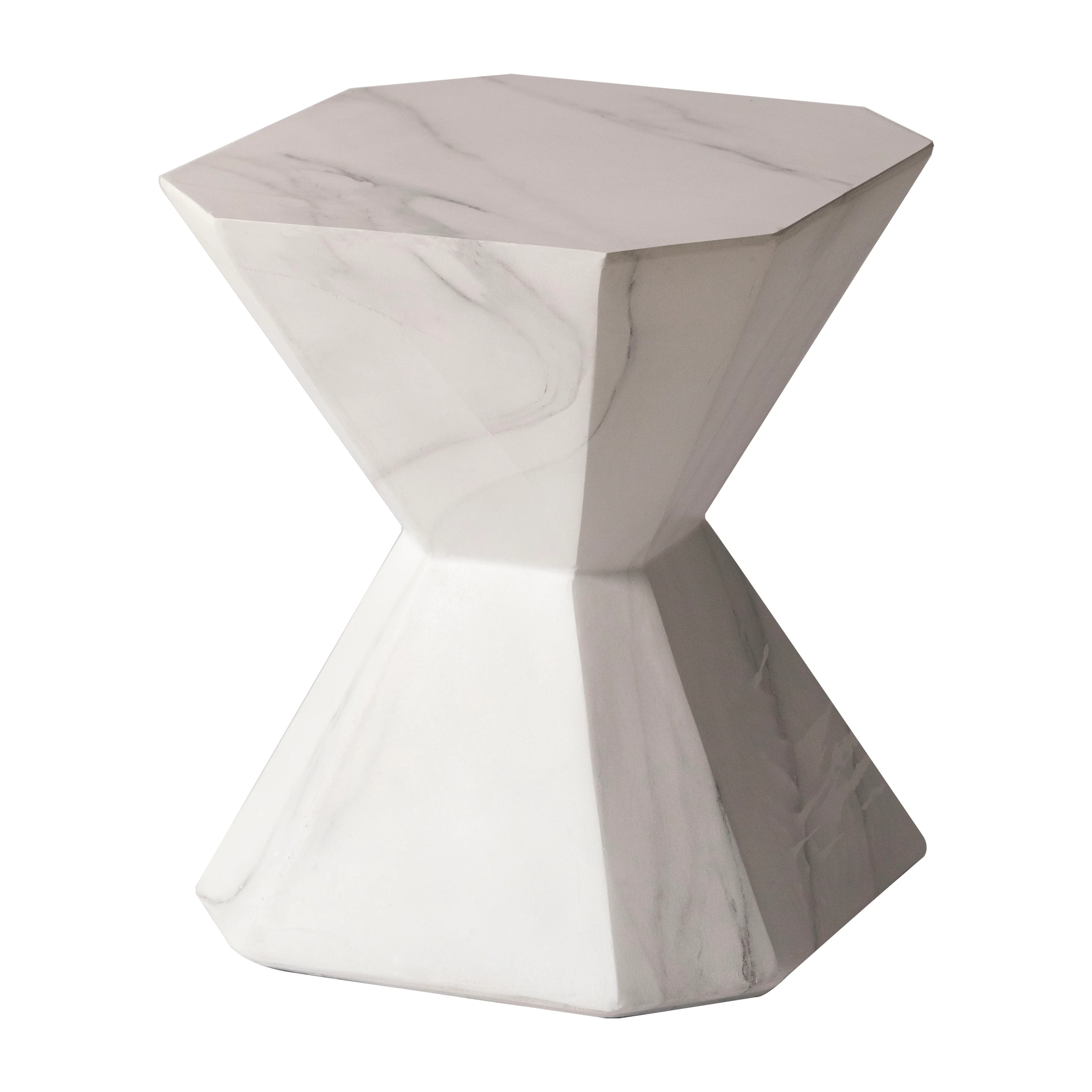 Azure Collection Fiberglass Outdoor Side Table in Marble White