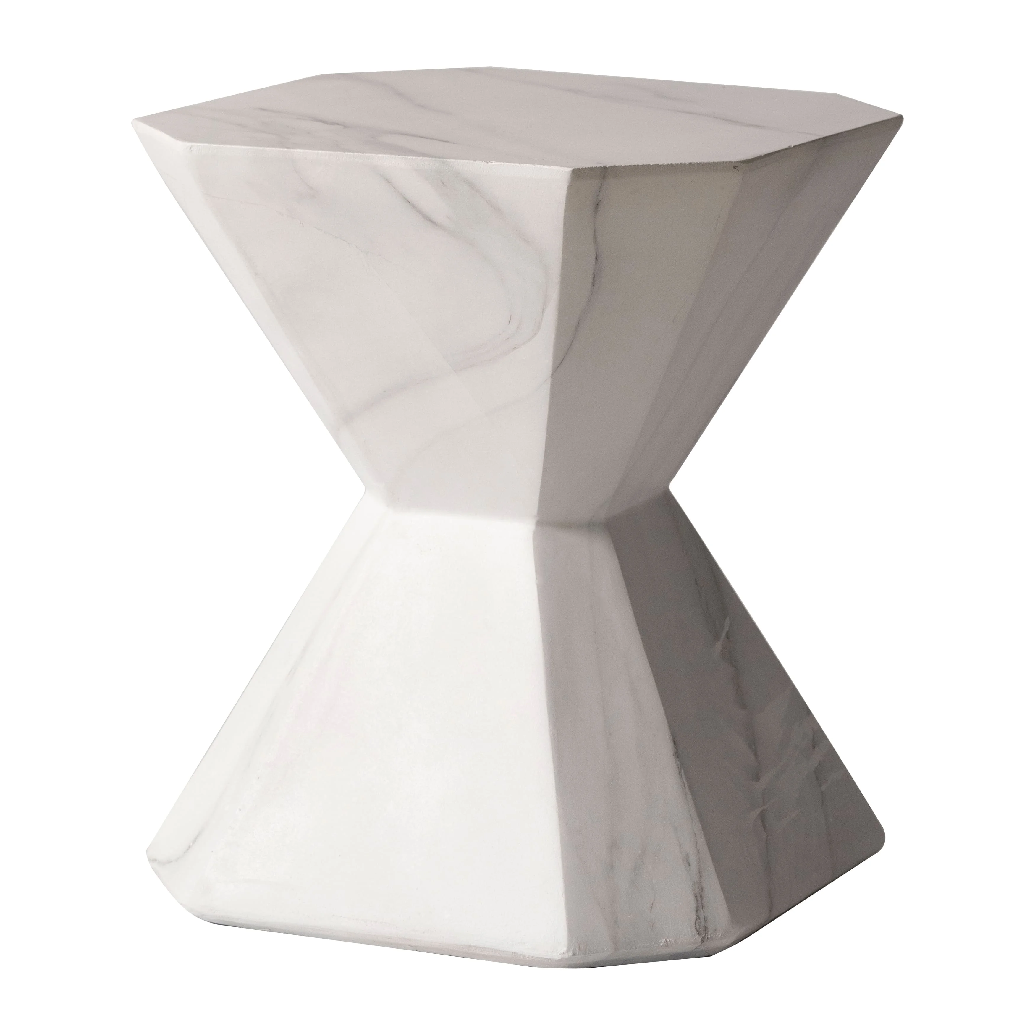 Azure Collection Fiberglass Outdoor Side Table in Marble White