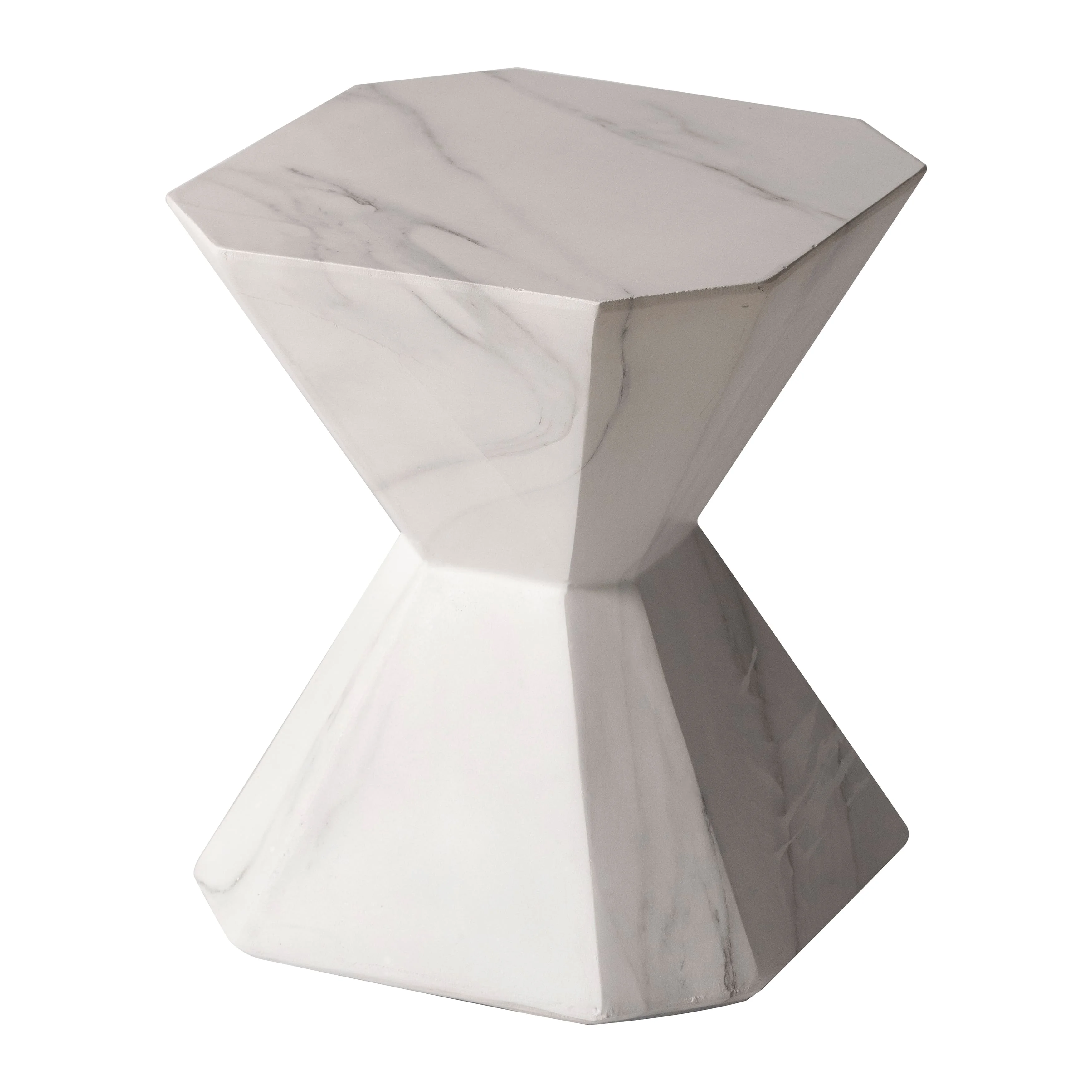 Azure Collection Fiberglass Outdoor Side Table in Marble White