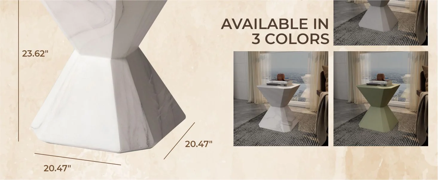 Azure Collection Fiberglass Outdoor Side Table in Marble White