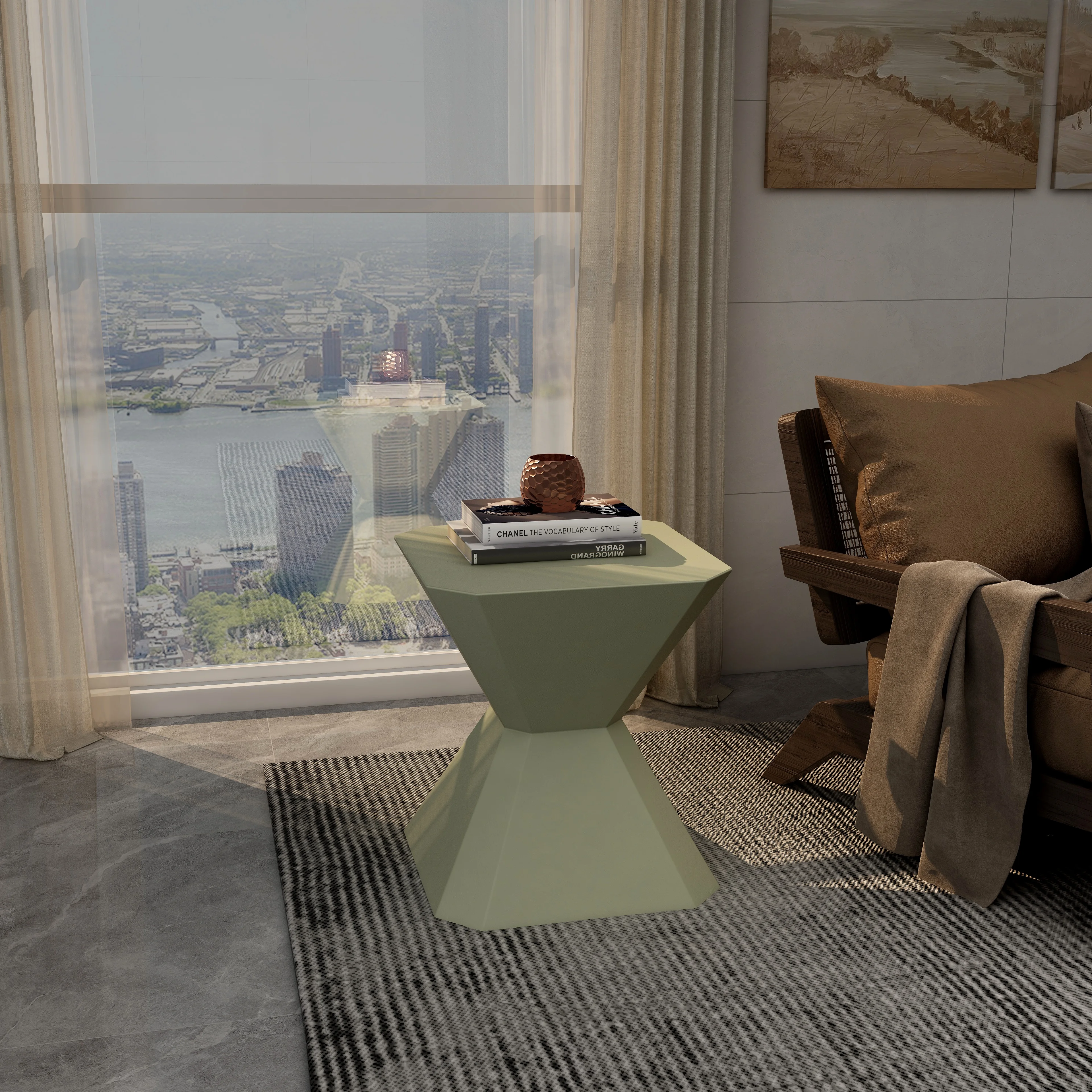 Azure Collection Fiberglass Outdoor Side Table in Olive Green