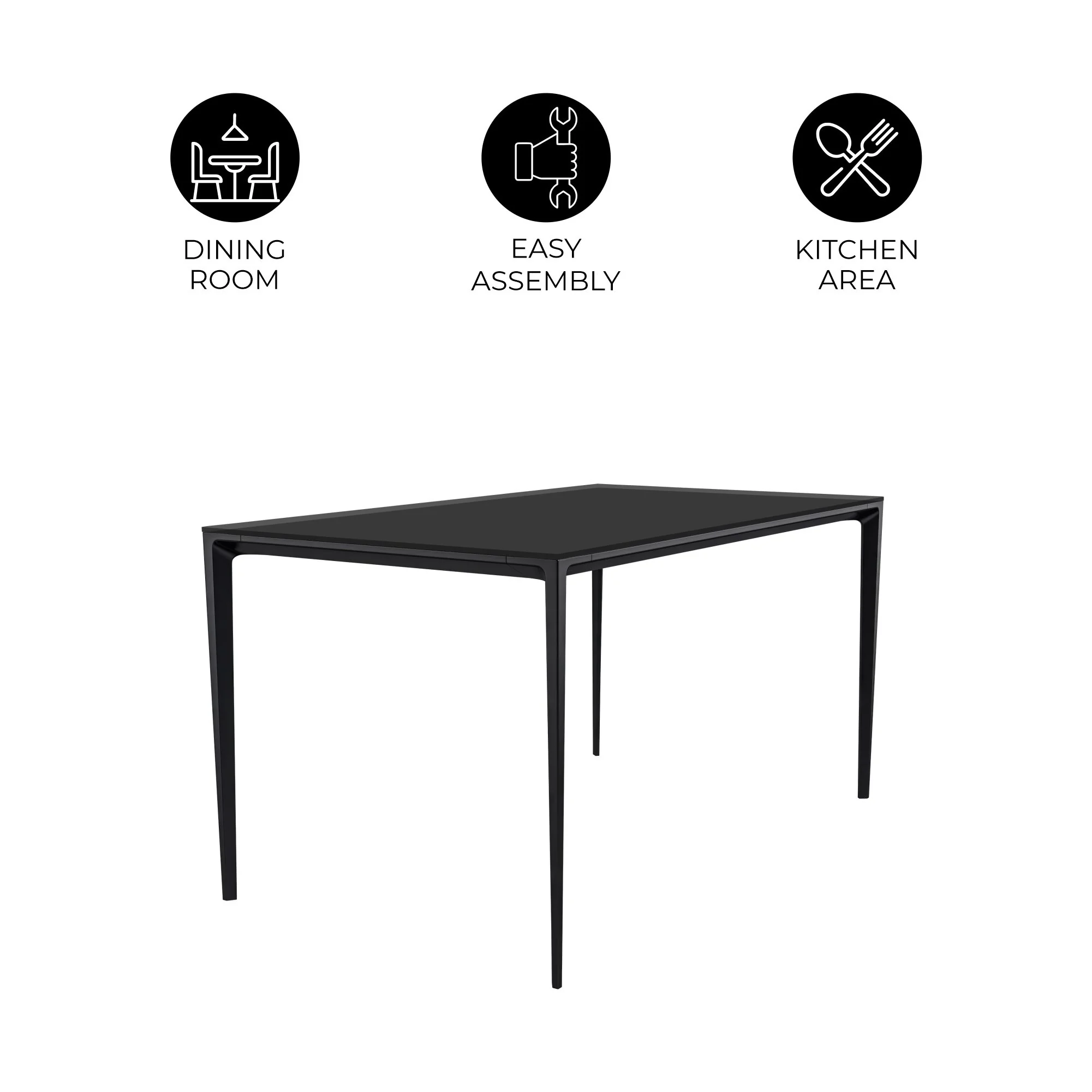 Avo Series Modern Dining Table Black Base, With 55 Black Glass Top