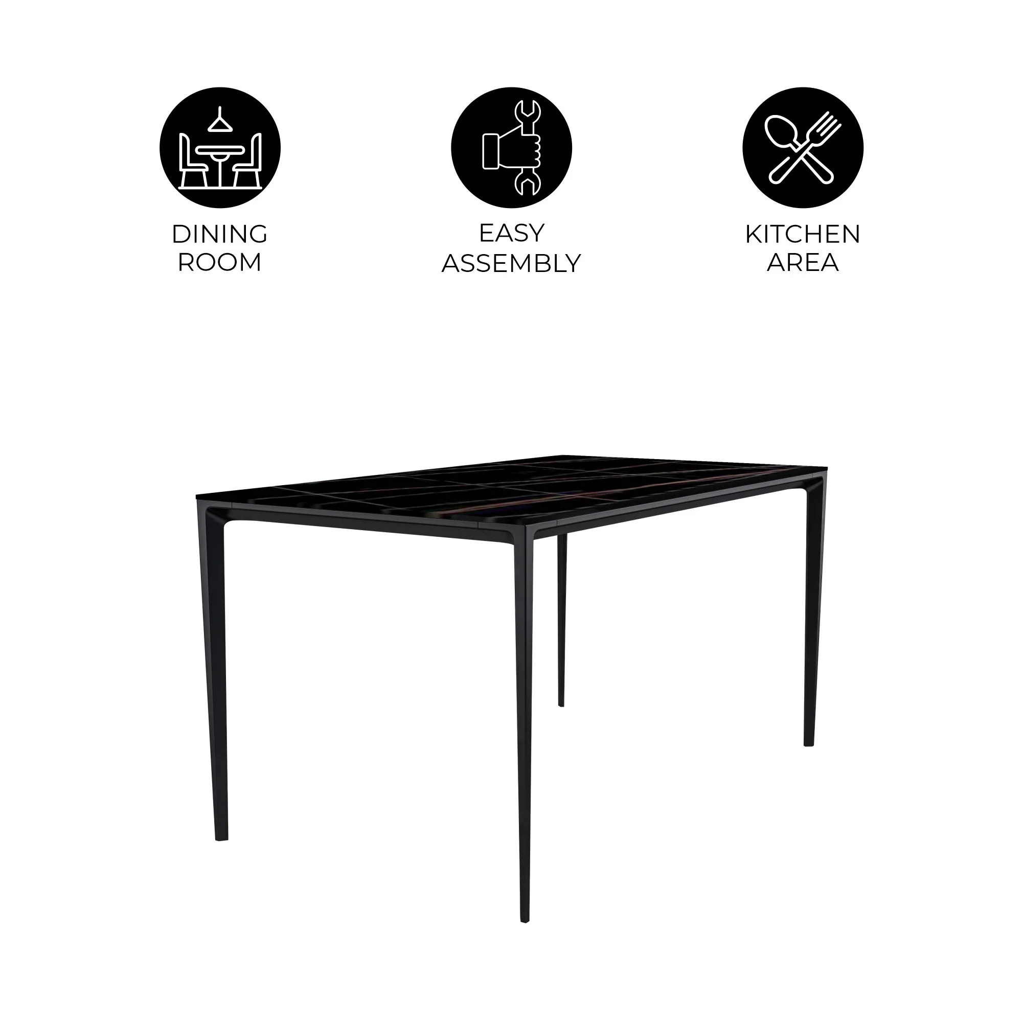 Avo Series Modern Dining Table Black Base, With 55 Black/Gold Sintered Stone Top