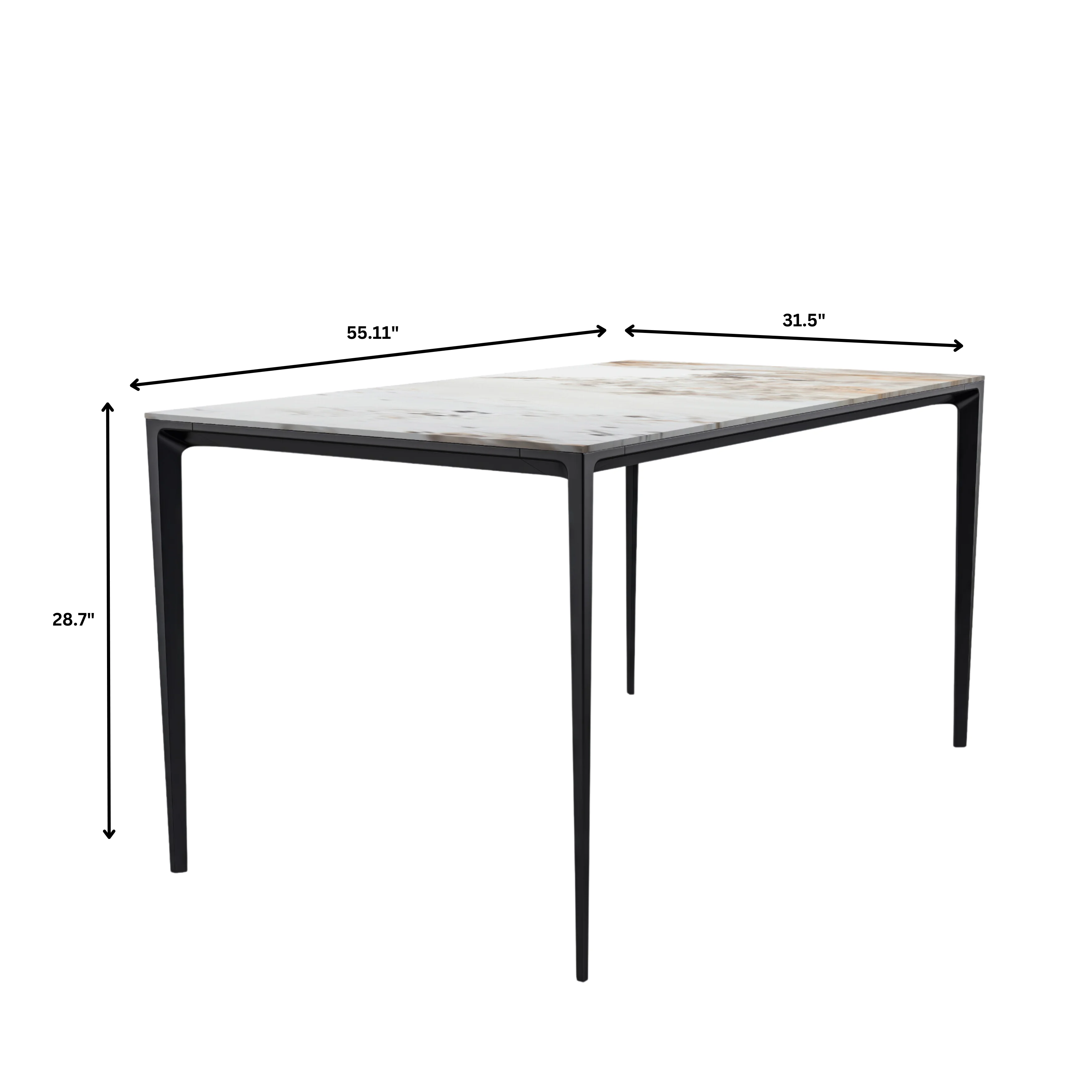 Avo Series Modern Dining Table Black Base, With 55 White Grey Sintered Stone Top