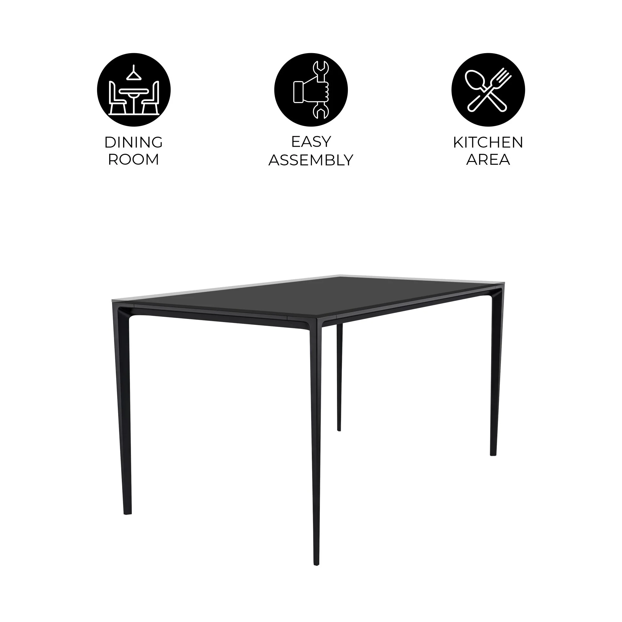 Avo Series Modern Dining Table Black Base, With 55 Clear Glass Top
