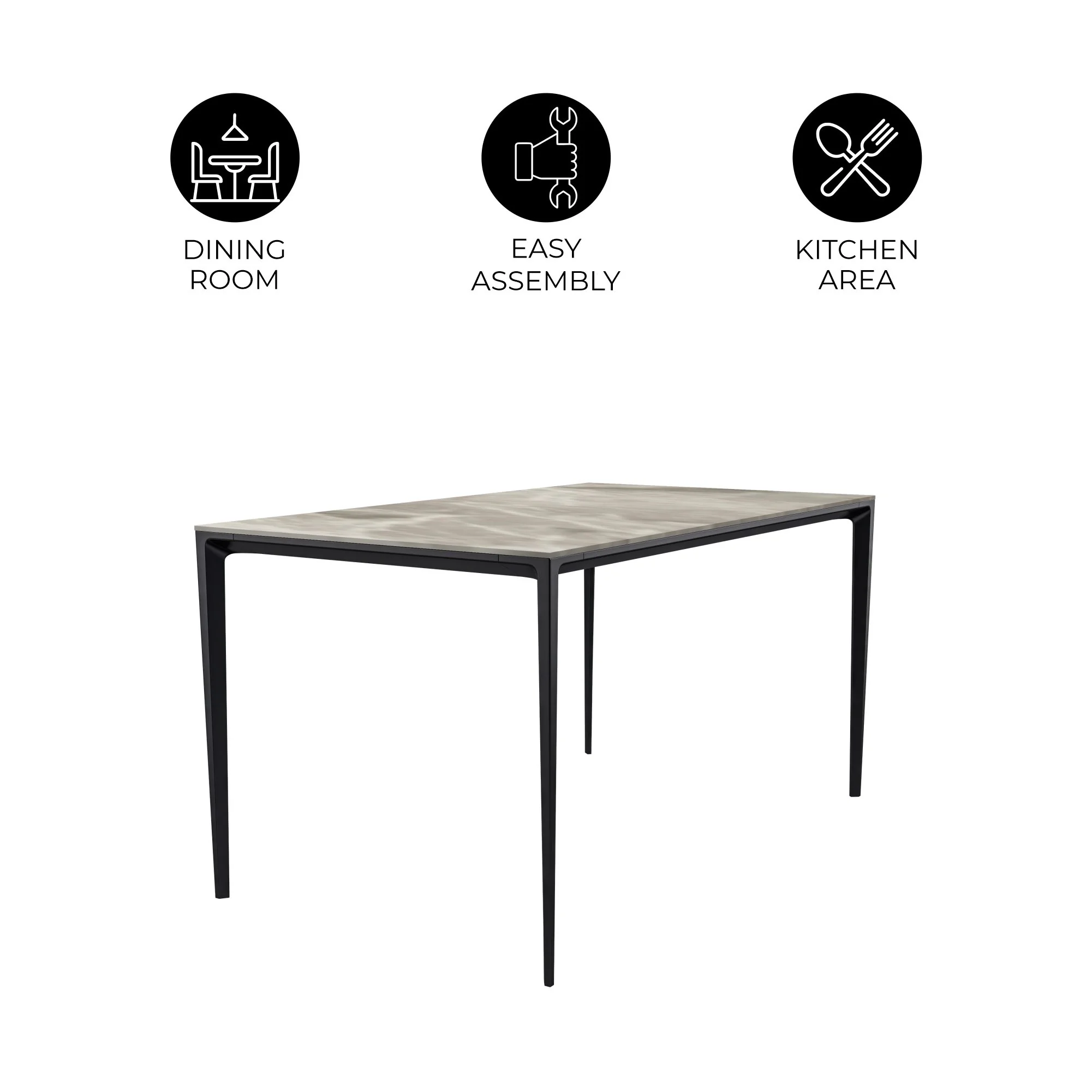Avo Series Modern Dining Table Black Base, With 55 Deep Grey Sintered Stone Top