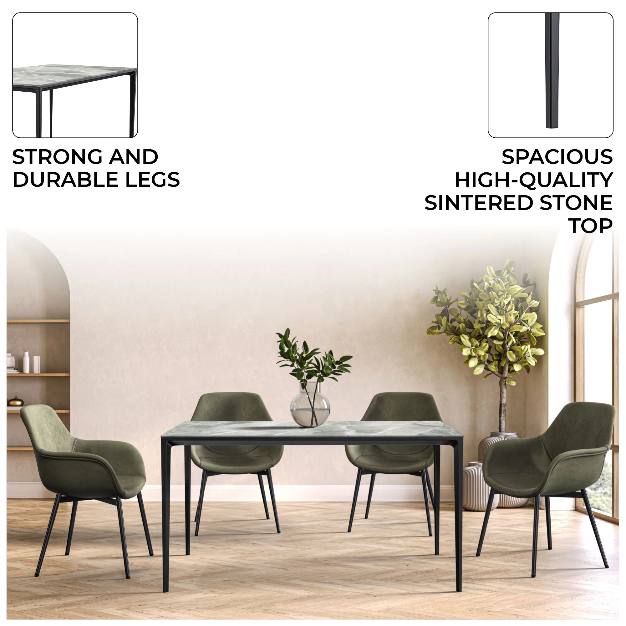 Avo Series Modern Dining Table Black Base, With 55 Light Grey Sintered Stone Top