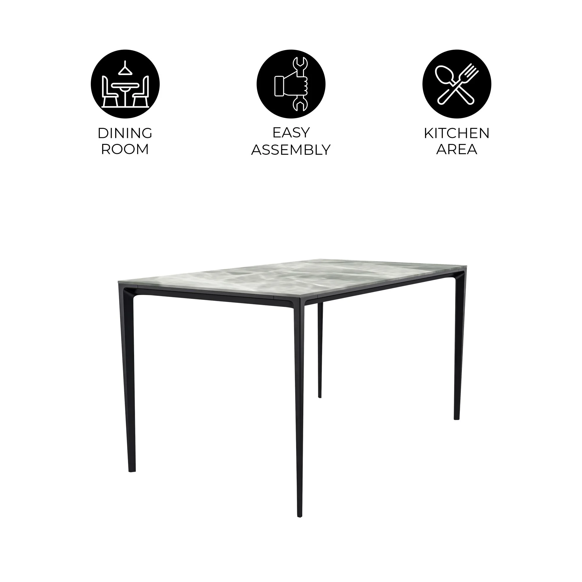 Avo Series Modern Dining Table Black Base, With 55 Light Grey Sintered Stone Top