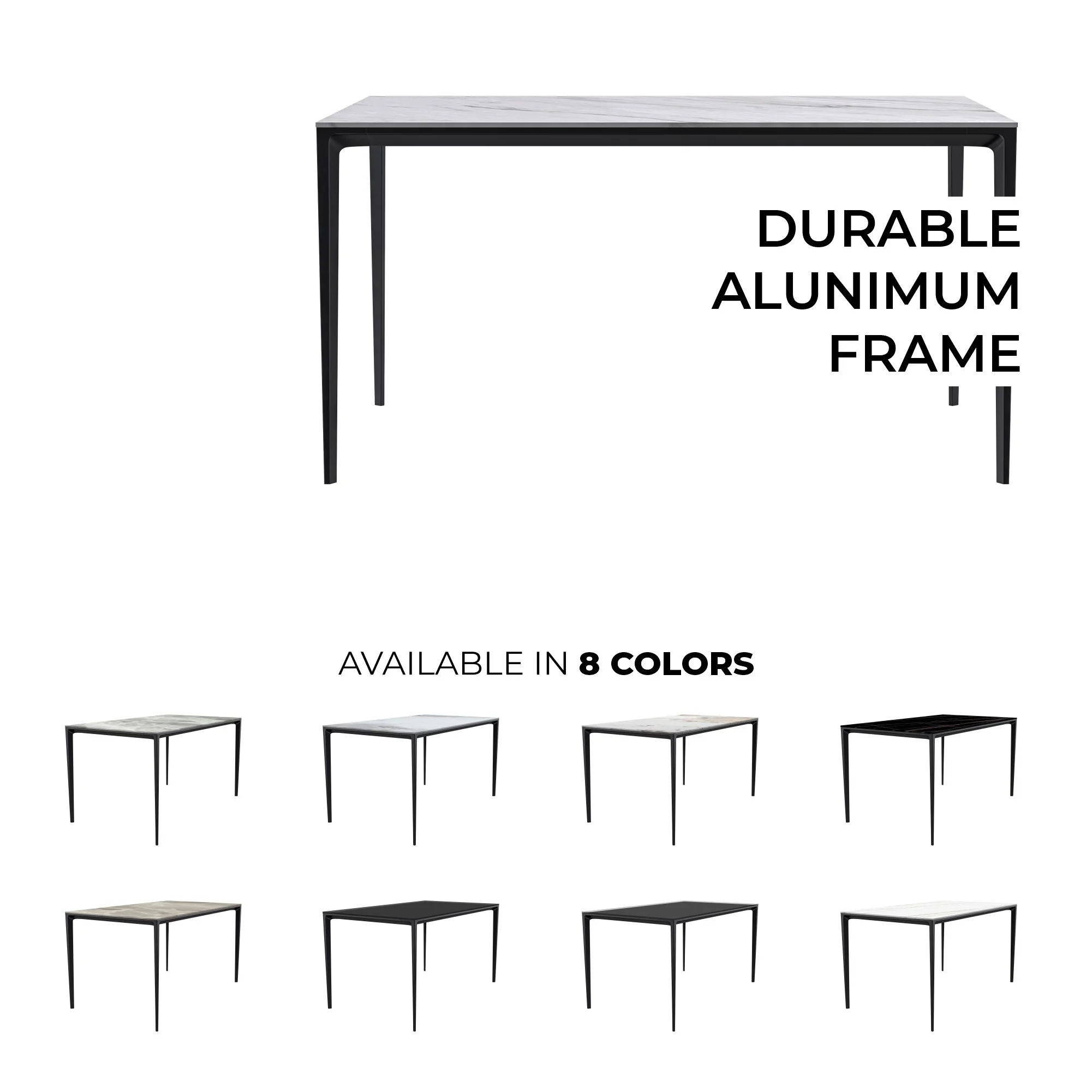 Avo Series Modern Dining Table Black Base, With 55 White Sintered Stone Top