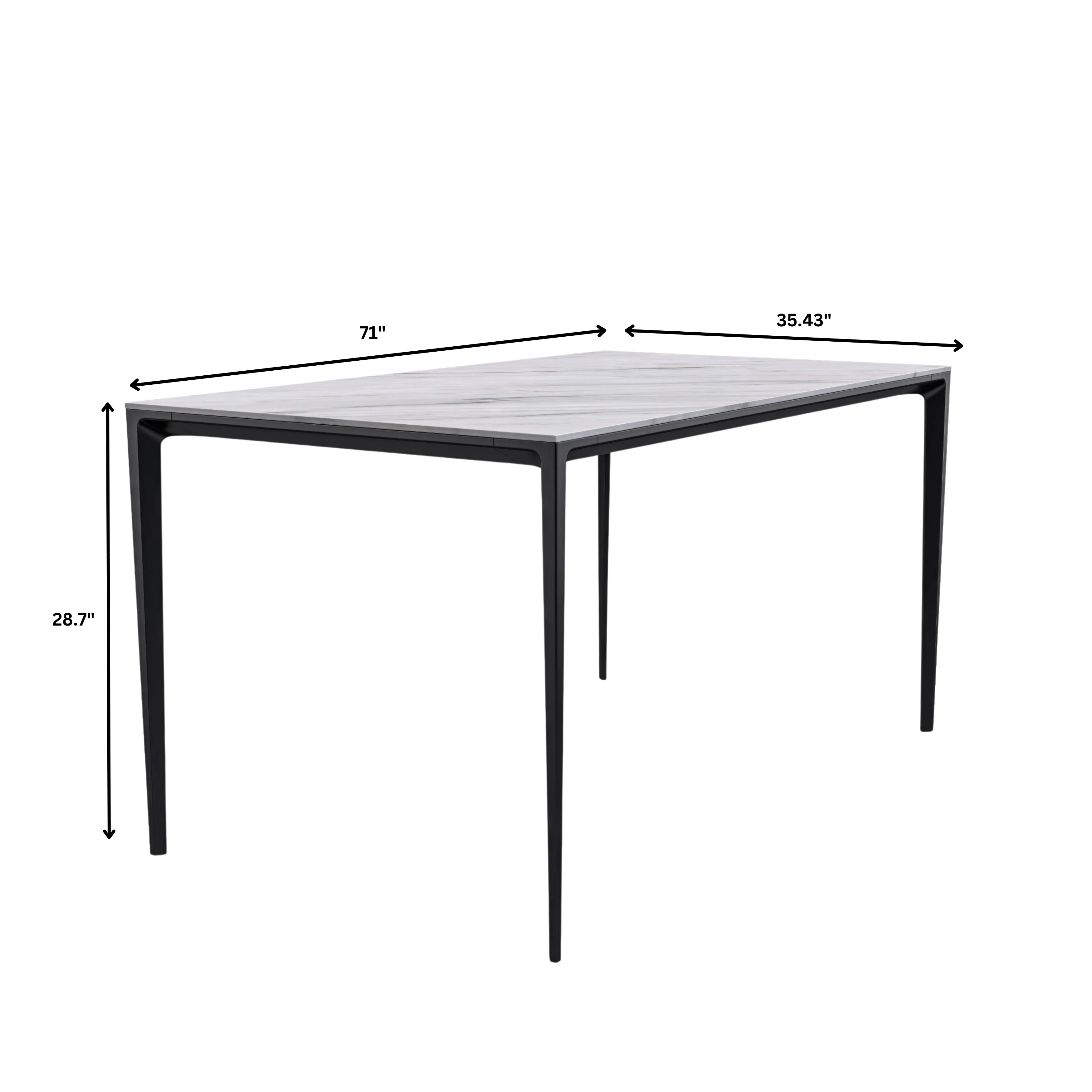 Avo Series Modern Dining Table Black Base, With 55 White Sintered Stone Top