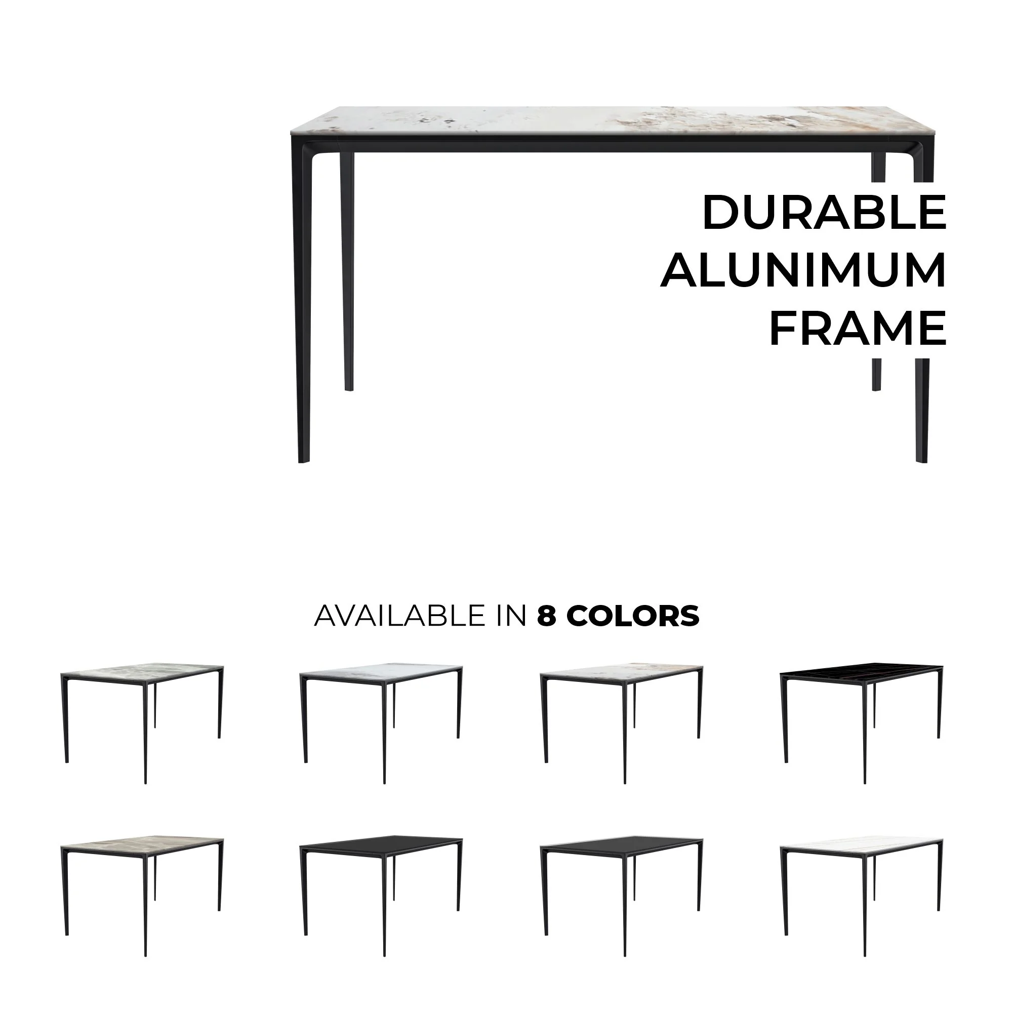 Avo Series Modern Dining Table Black Base, With 62 White Grey Sintered Stone Top