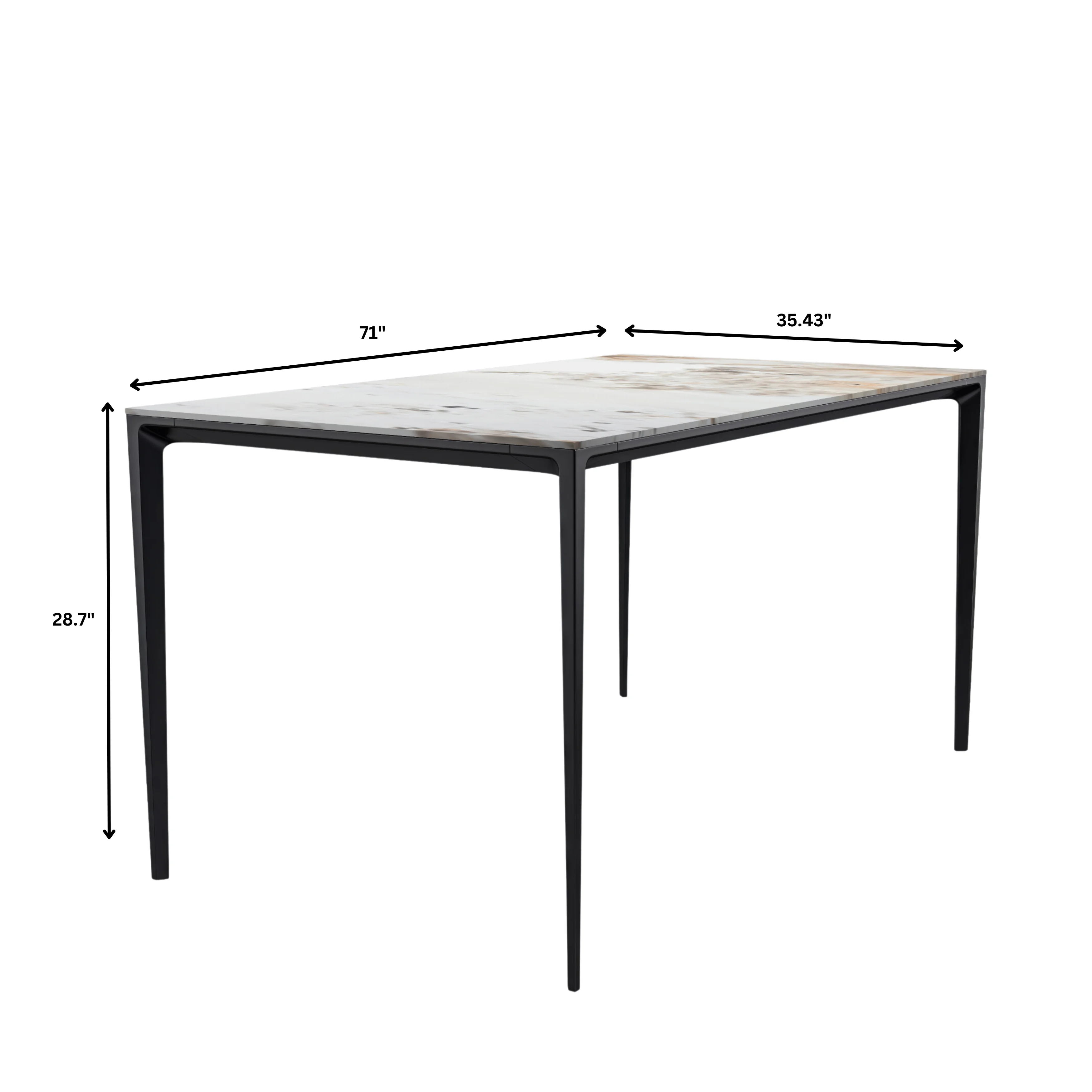 Avo Series Modern Dining Table Black Base, With 62 White Grey Sintered Stone Top