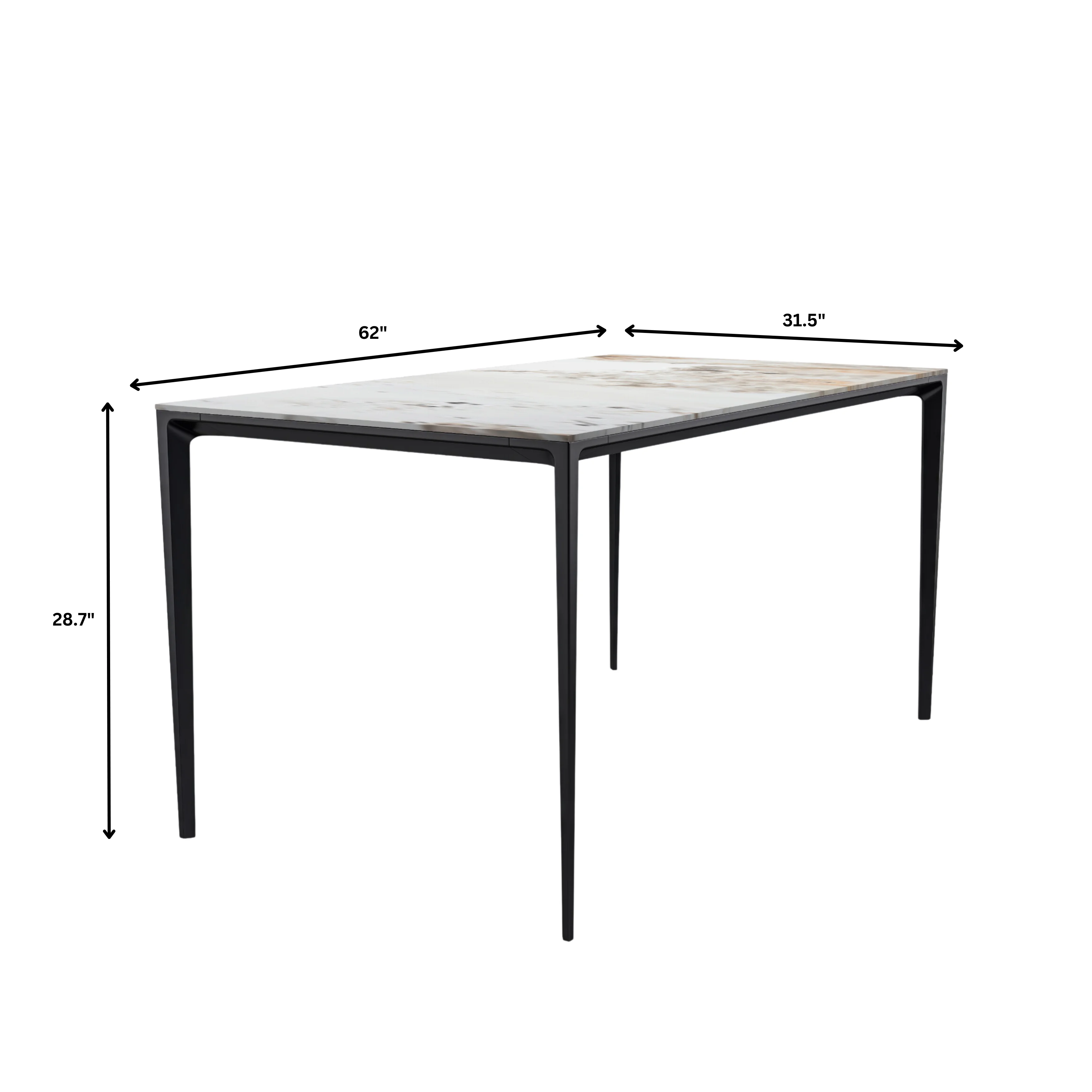 Avo Series Modern Dining Table Black Base, With 62 White Grey Sintered Stone Top