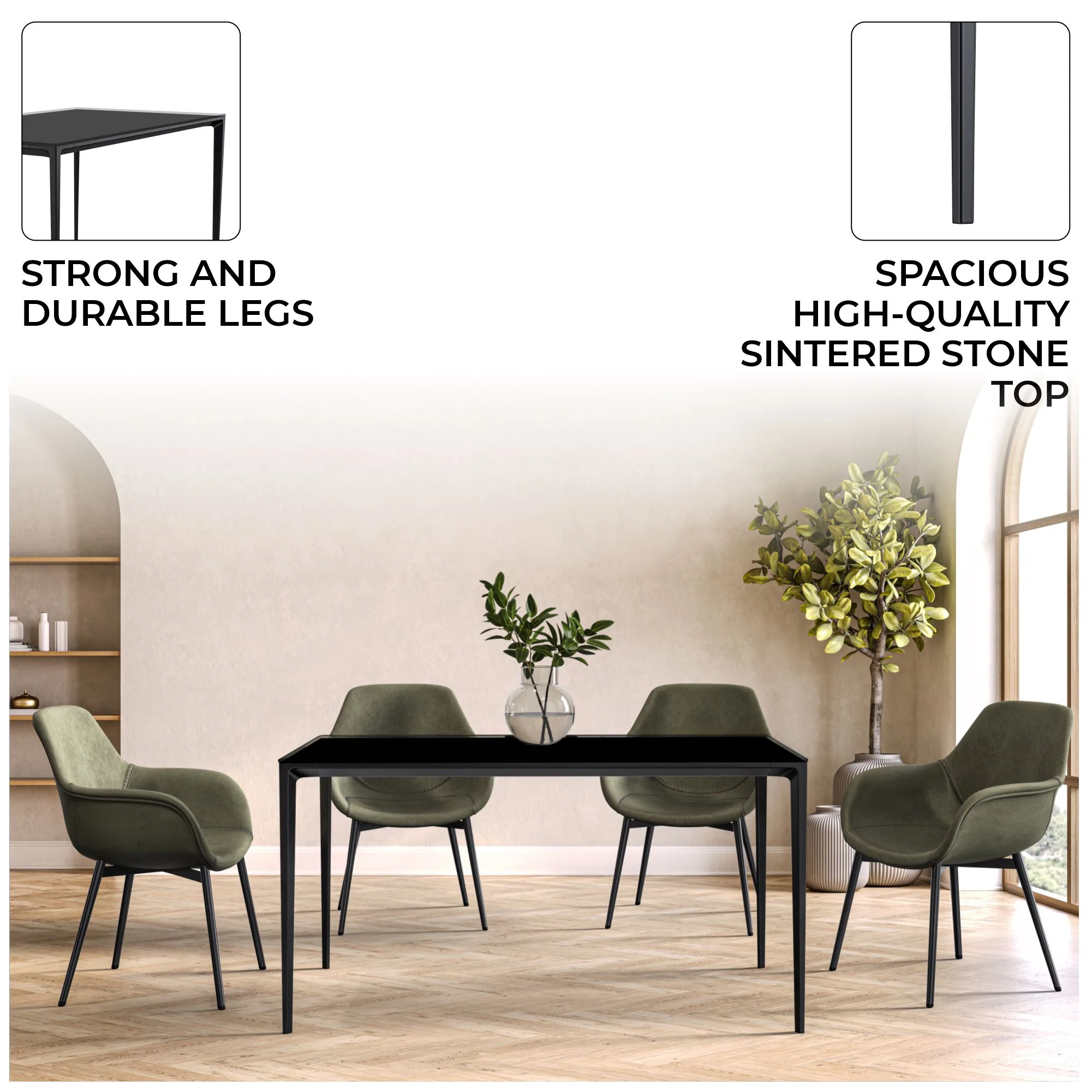 Avo Series Modern Dining Table Black Base, With 62 Clear Glass Top