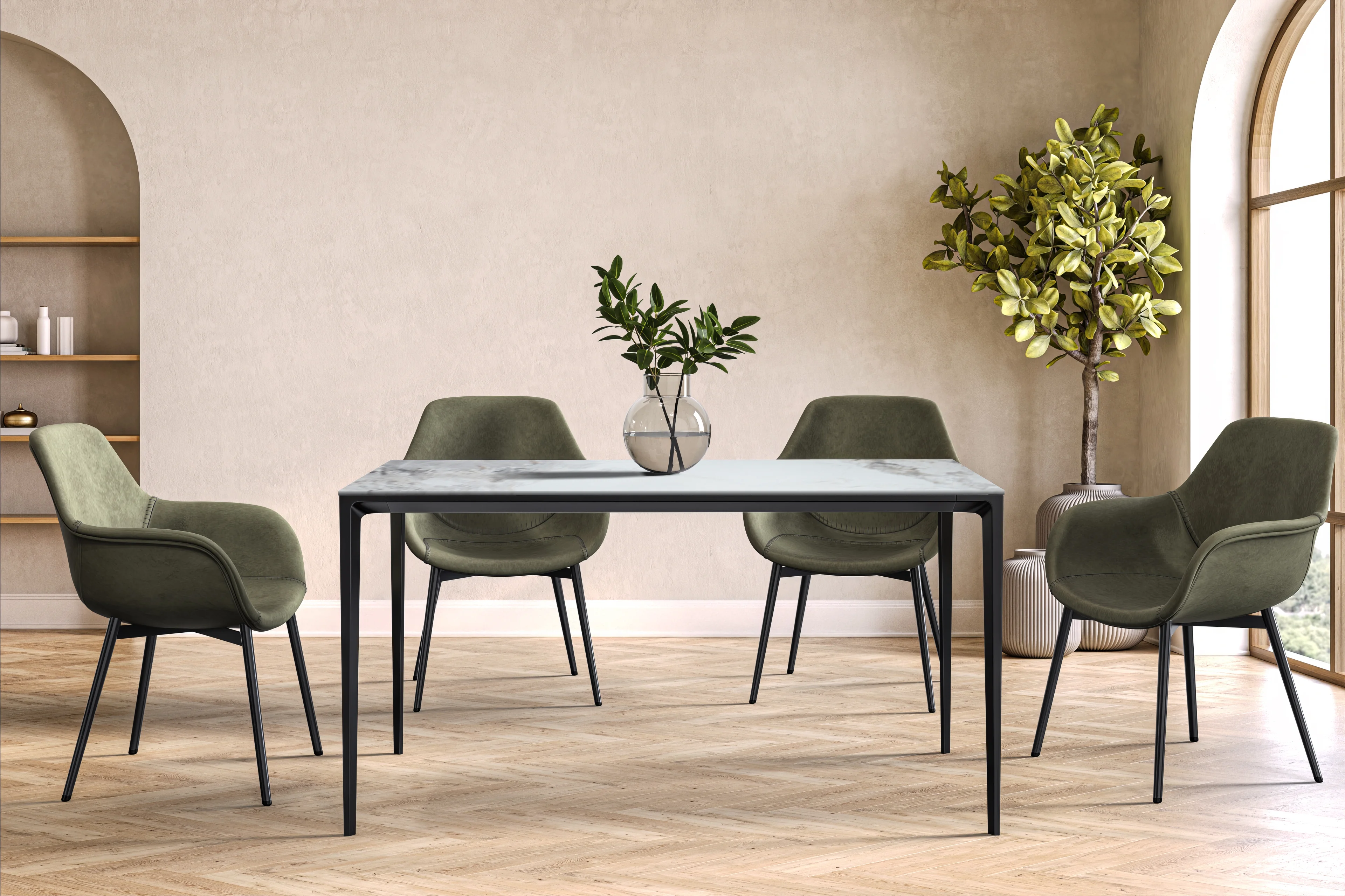 Avo Series Modern Dining Table Black Base, With 62 Medium Grey Sintered Stone Top
