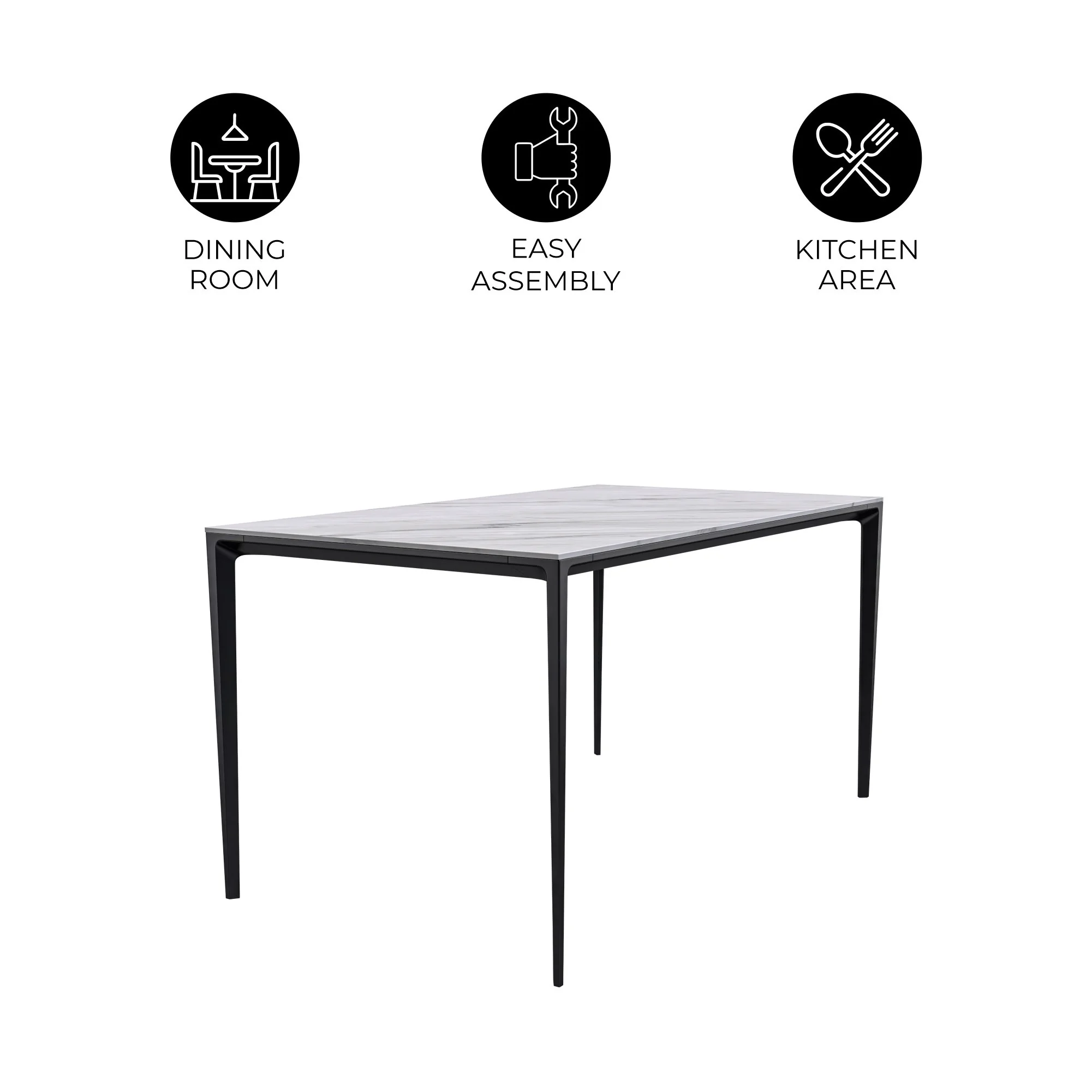 Avo Series Modern Dining Table Black Base, With 62 White Sintered Stone Top